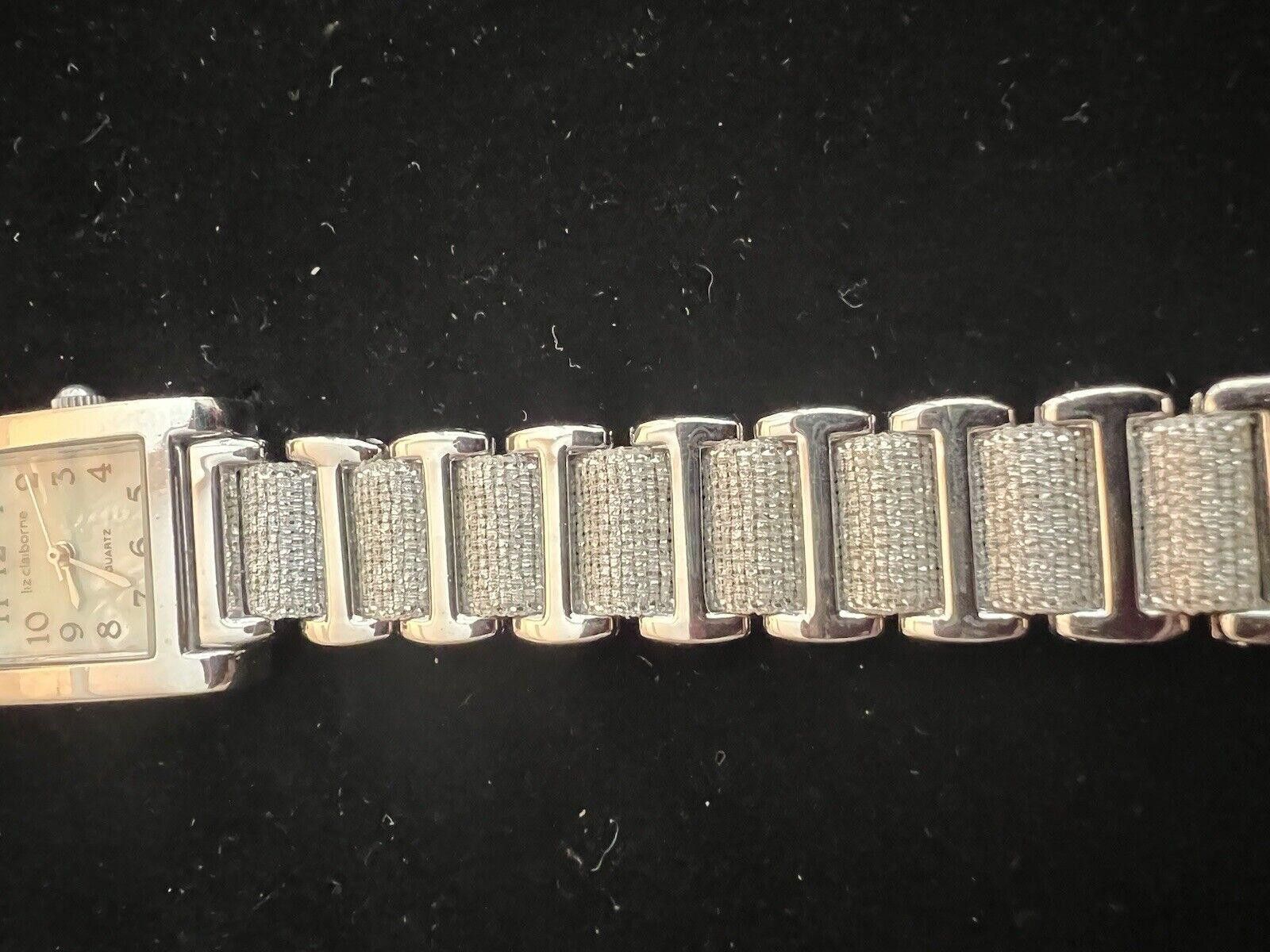 Designer Liz Claiborne Silver Tone Watch MOP Rhinestones New Battery Size ONE SIZE - 5 Thumbnail