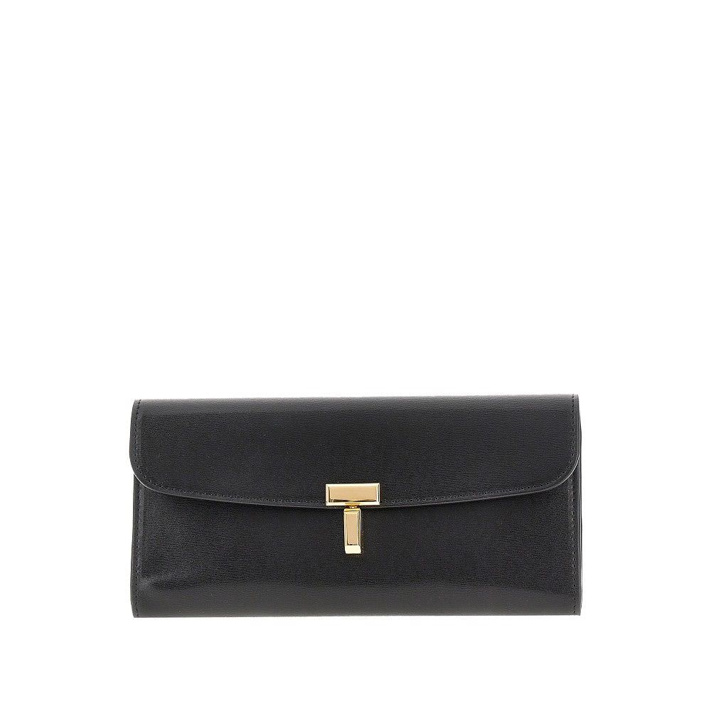 Toteme T-Lock Leather Wallet Clutch Black Uni Women - Usa Tariffs Included, Women's