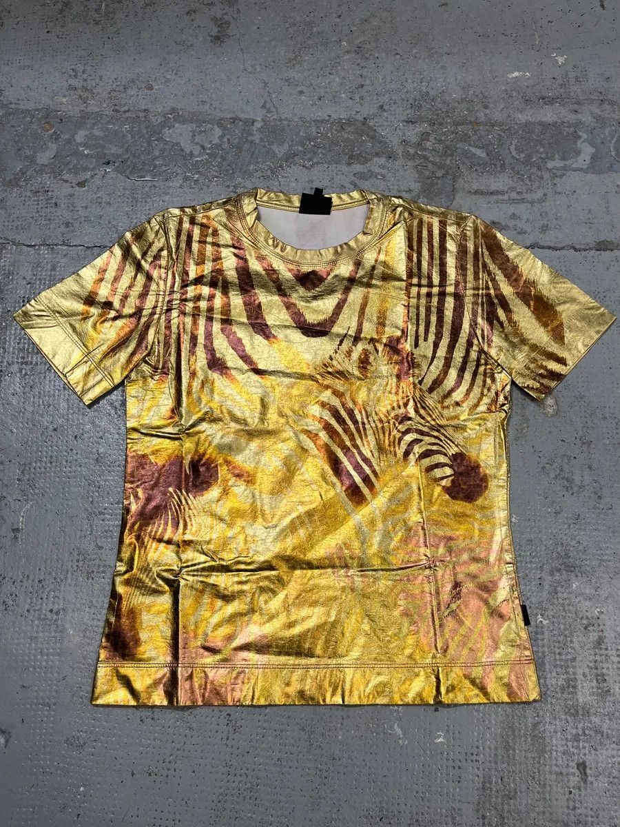 Roberto Cavalli 2010s Cavalli Gold Cotton Zebra Print T-Shirt Size XS / US 0-2 / IT 36-38 - 1 Thumbnail