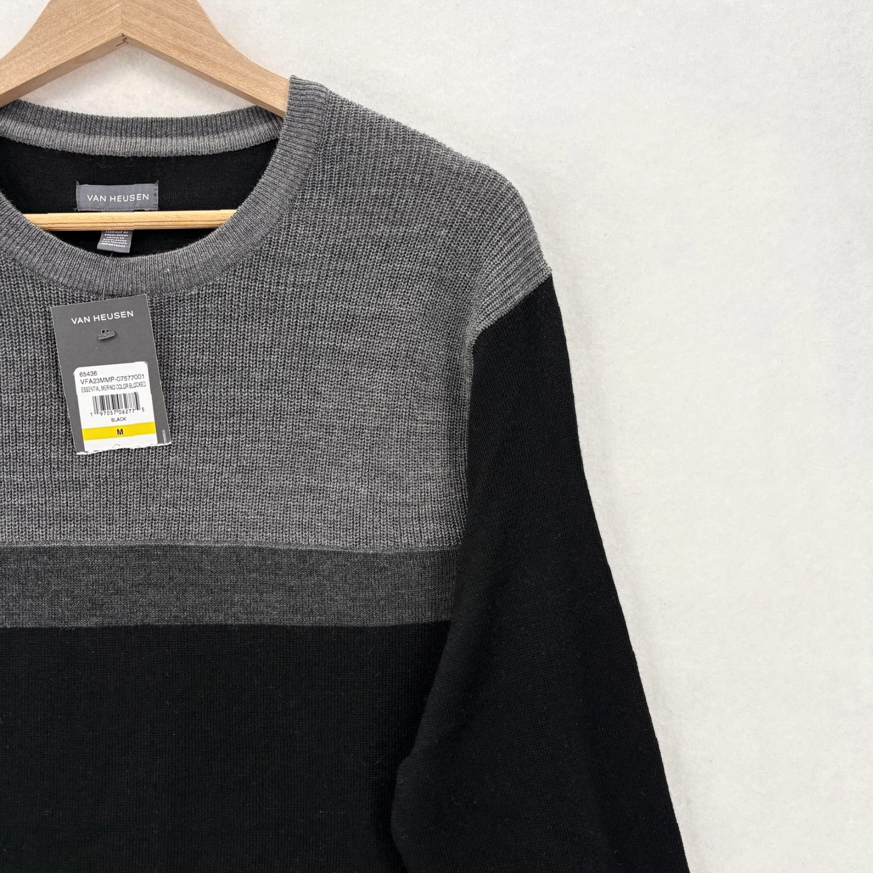 Van Heusen Van Heusen Mens Sweater Medium Black Merino Colorblock Crewneck Knit Pullover Size US M / EU 48-50 / 2 - 2 Thumbnail