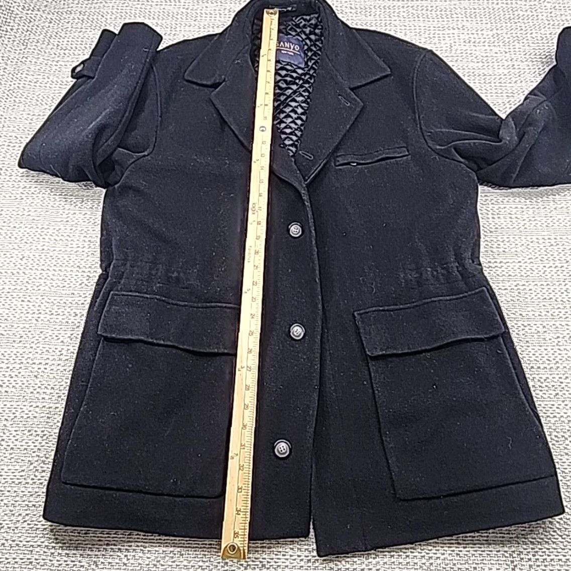 Vintage VINTAGE Sanyo Overcoat Mens Coat Wool Cashmere Blend Trench Long Button Front Large Black Stand-Up Collar Size US L / EU 52-54 / 3 - 7 Thumbnail