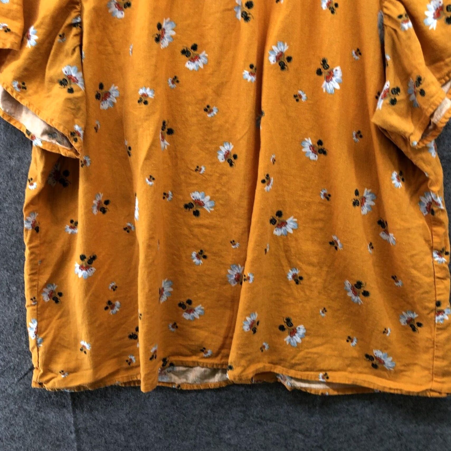 Loft LOFT Womens Blouse Mustard Yellow Floral Linen Blend Extra Large XL Short Sleeve Size L / US 10 / IT 46 - 4 Thumbnail