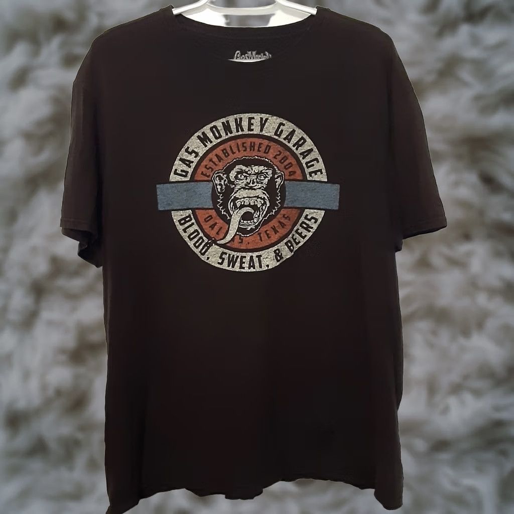 GAS Gas Monkey Garage Shirt Mens L Black 100% Cotton Short Sleeve Crew Neck Graphic Tee Beer Cars Vintage No Size US L / EU 52-54 / 3 - 1 Thumbnail
