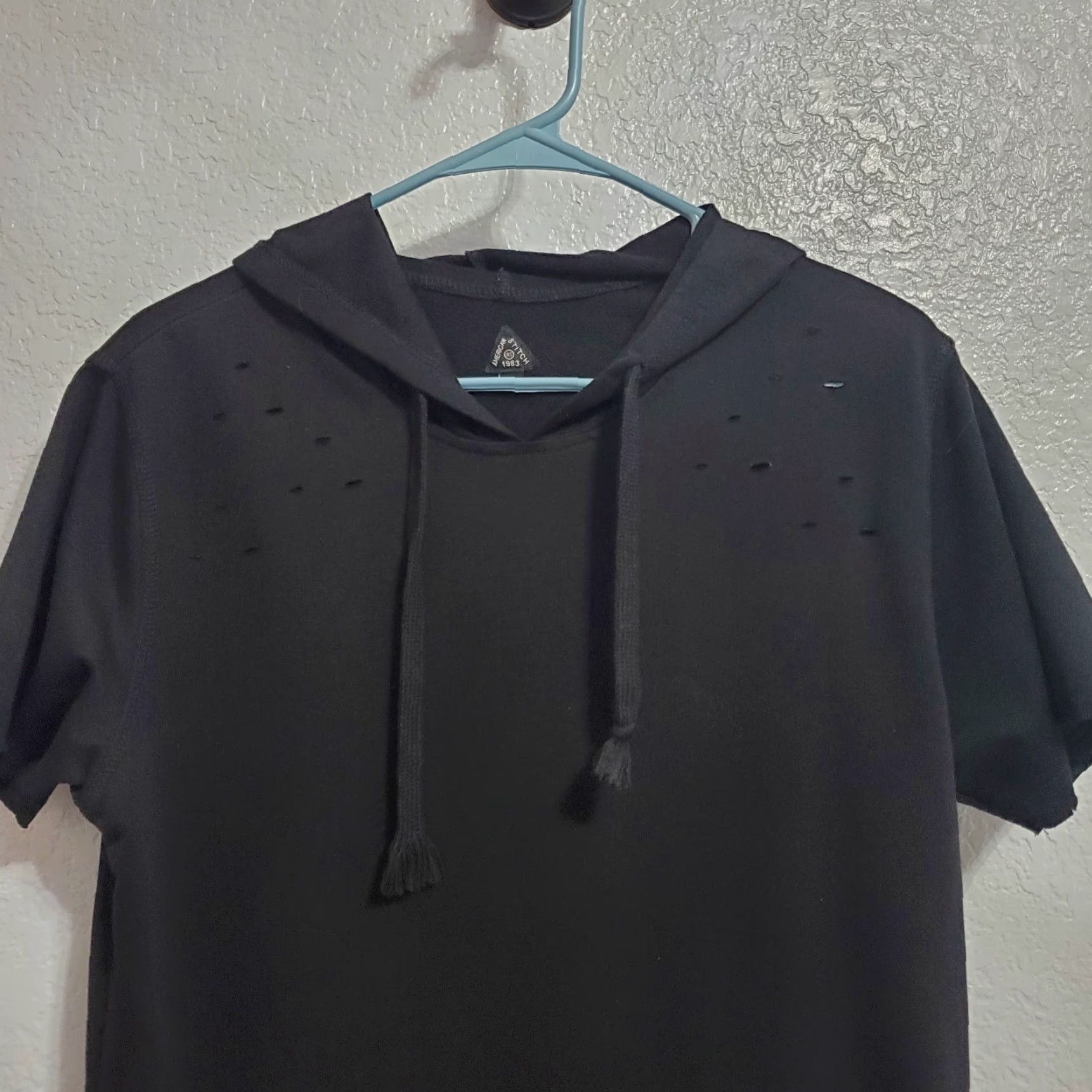 Vintage American Stitch 1983 Hooded Shirt Mens M Black Razor Cut Short Sleeve Distressed Size US M / EU 48-50 / 2 - 4 Thumbnail