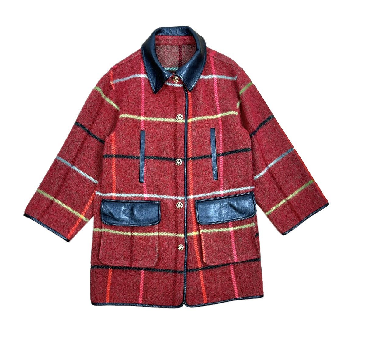 Nina Ricci × Vintage Nina Ricci Vintage Check Wool Coat Leather Trim size 38 Size S / US 4 / IT 40 - 21 Thumbnail