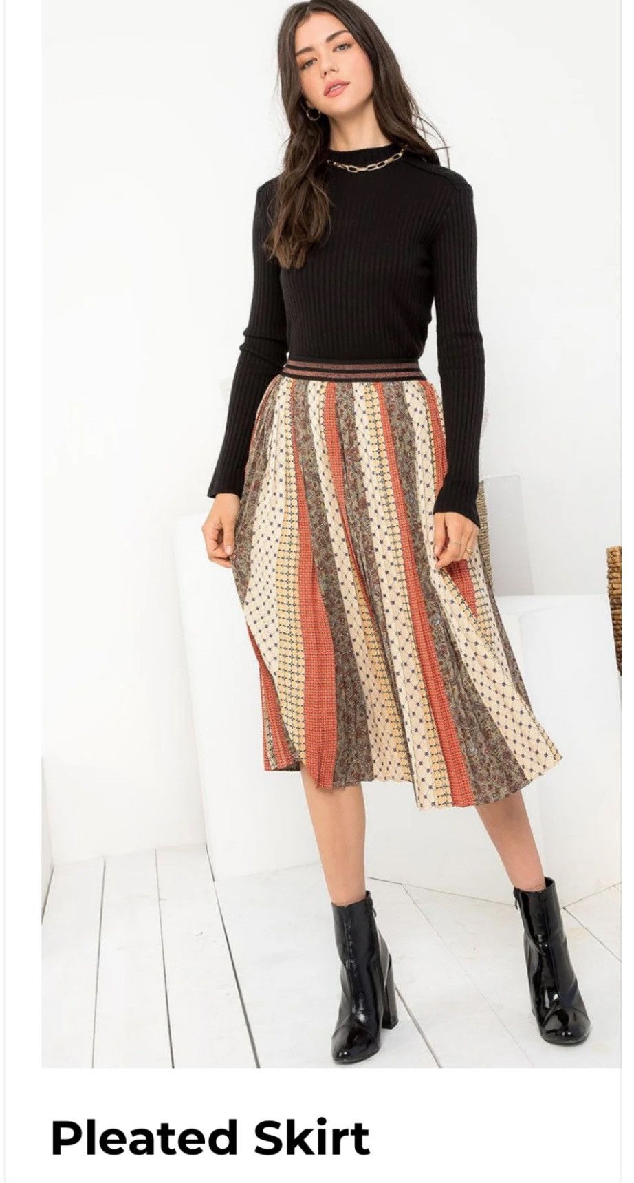 Anthropologie THML Women’s Pleated Patterned Skirt Elastic Metallic Waist Size 27" / US 4 / IT 40 - 2 Thumbnail
