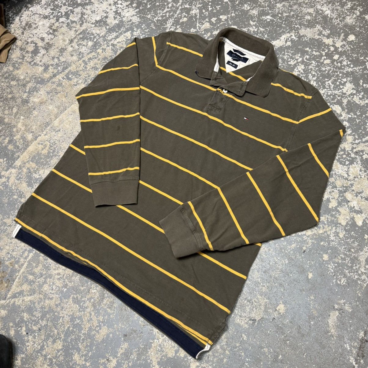 Vintage Vintage Tommy Hilfiger Brown Yellow Striped Polo Tshirt Size US M / EU 48-50 / 2 - 2 Thumbnail