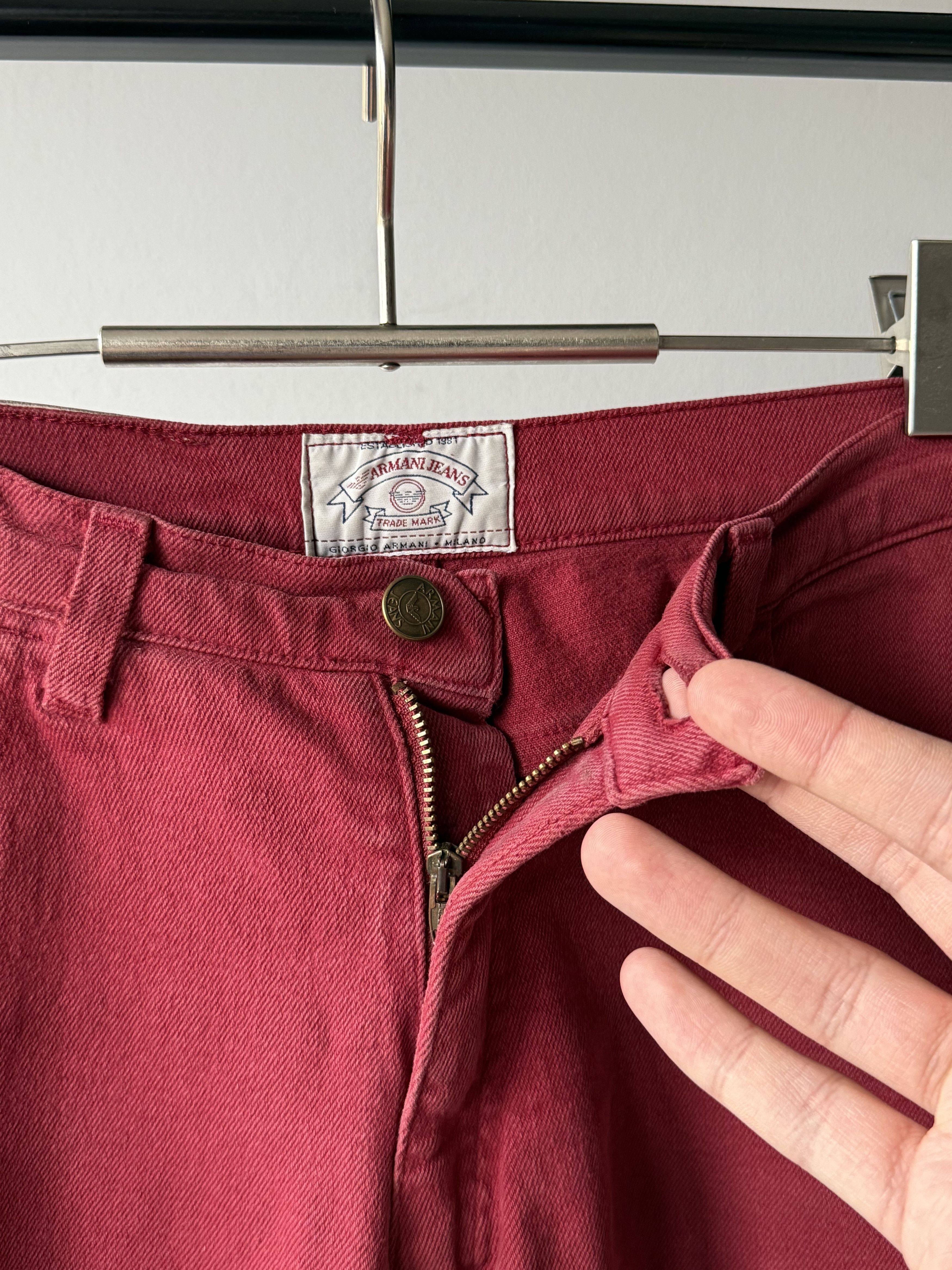 Armani × Giorgio Armani × Vintage Vintage 90's Armani Jeans Washed Red Logo Baggy Denim Pants Size US 30 / EU 46 - 10 Thumbnail