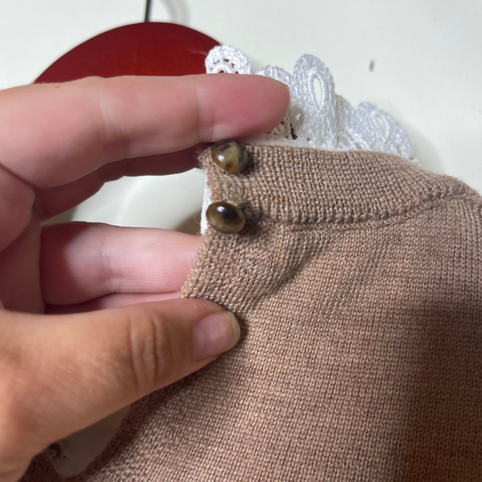 Sezane Sezane Eduardo camel merino wool jumper white lace collar XS Size XS / US 0-2 / IT 36-38 - 5 Thumbnail