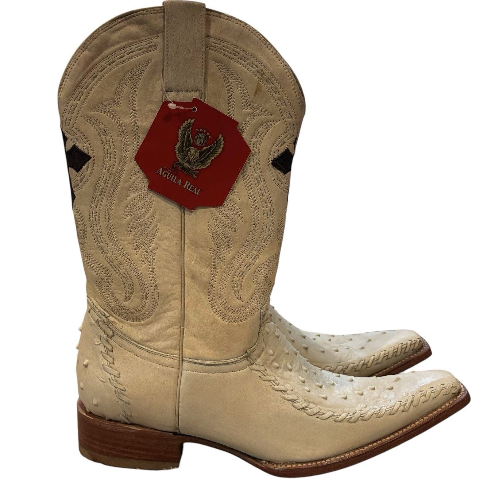 Other Aguila Real Ostrich Leather Cowboy Boots 10 Pointy Toe Cream Size US 10 / EU 43 - 2 Thumbnail