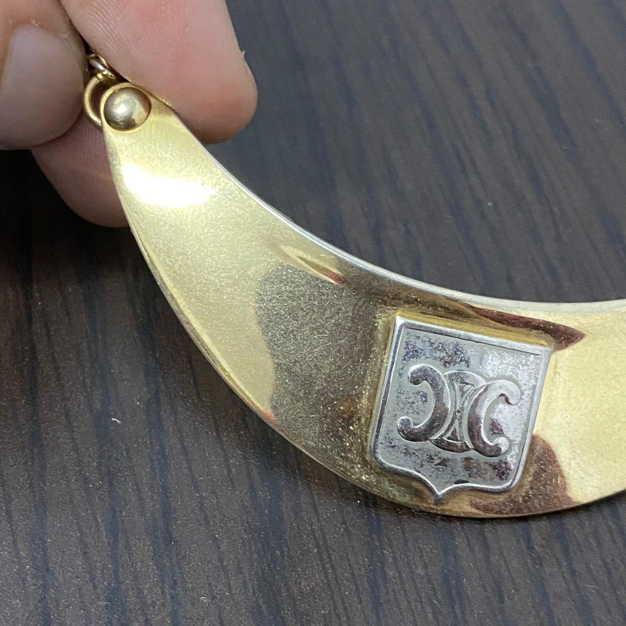 Celine Celine Vintage Gold Collar Necklace with Chain – Shield Logo Size ONE SIZE - 16 Thumbnail