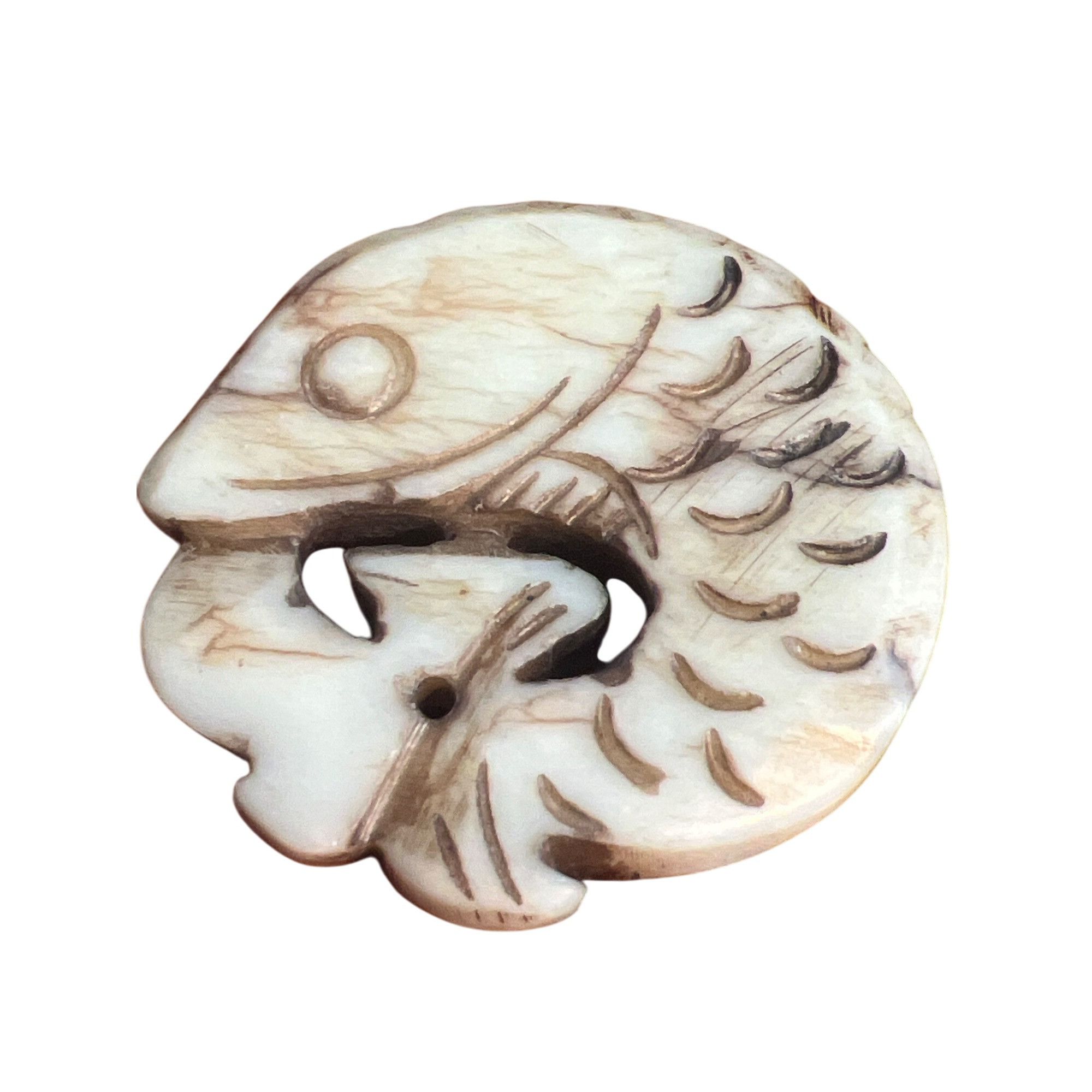 Other Vintage Lot of 2 Carved Jade Stone Koi Fish Pendants Circula Size ONE SIZE - 2 Thumbnail