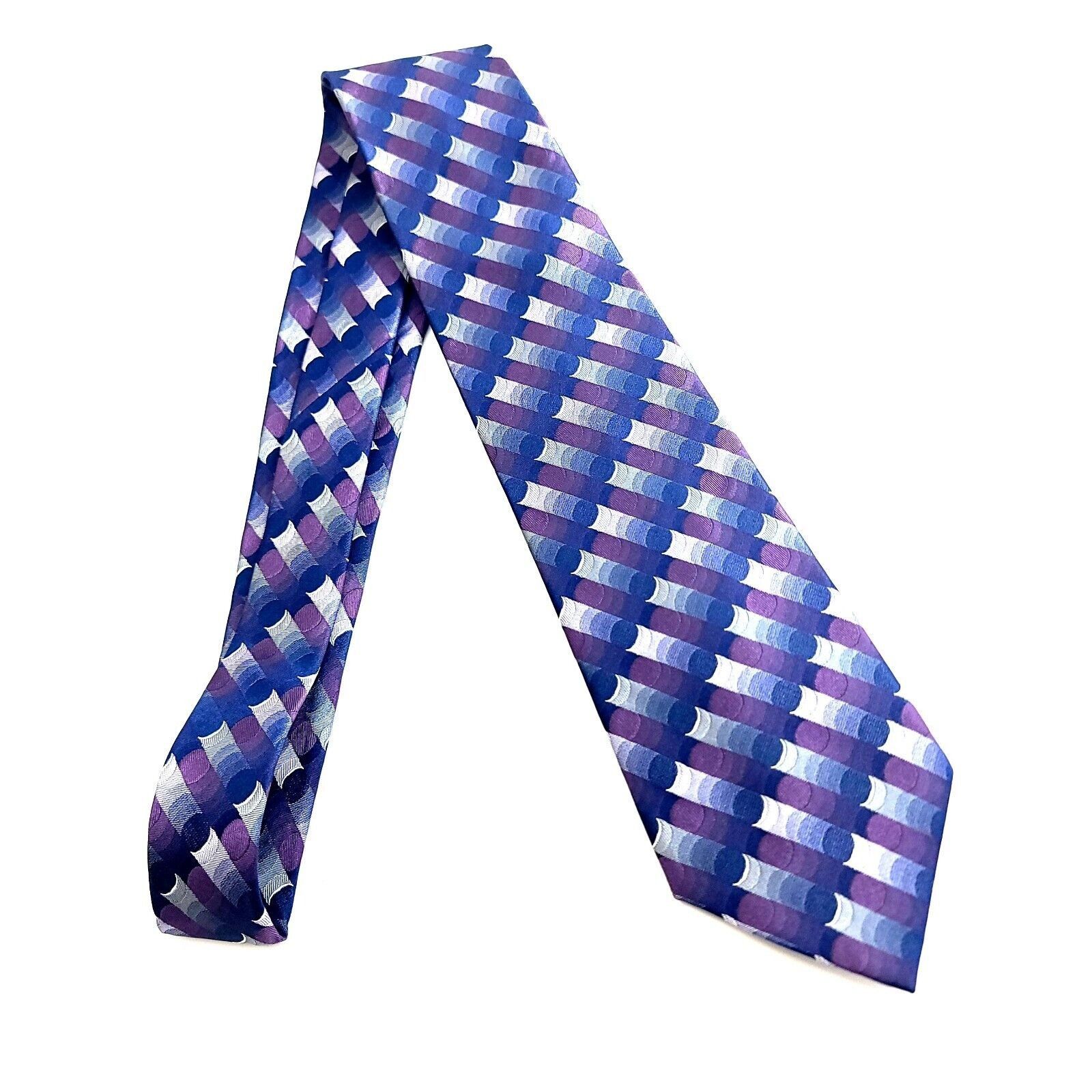 Van Heusen Van Heusen Purple Geometric Woven Silk Tie Size ONE SIZE - 6 Thumbnail