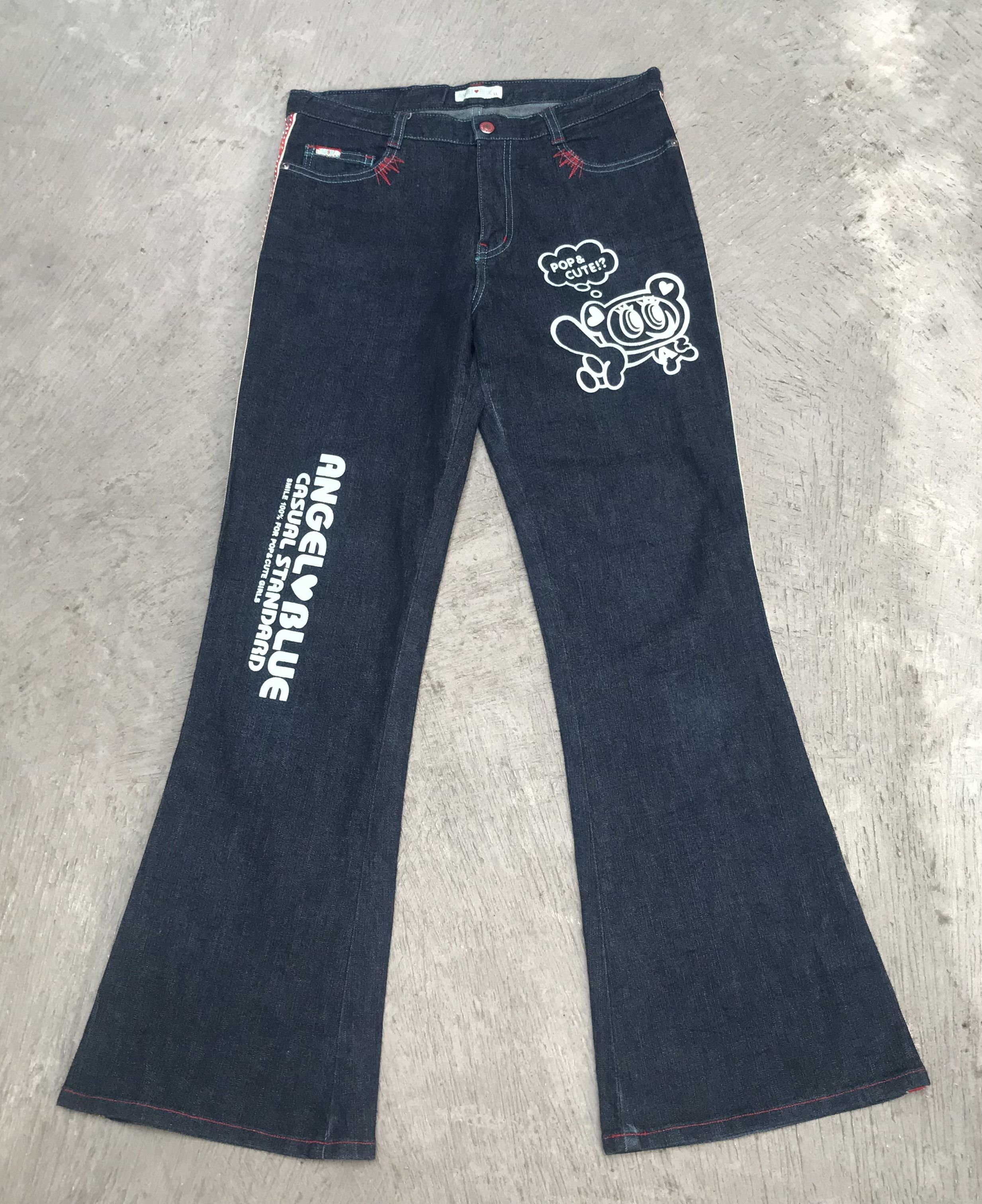 Japanese Brand angel blue flared printed denim pants hysteric glamour Size US 31 - 1 Thumbnail