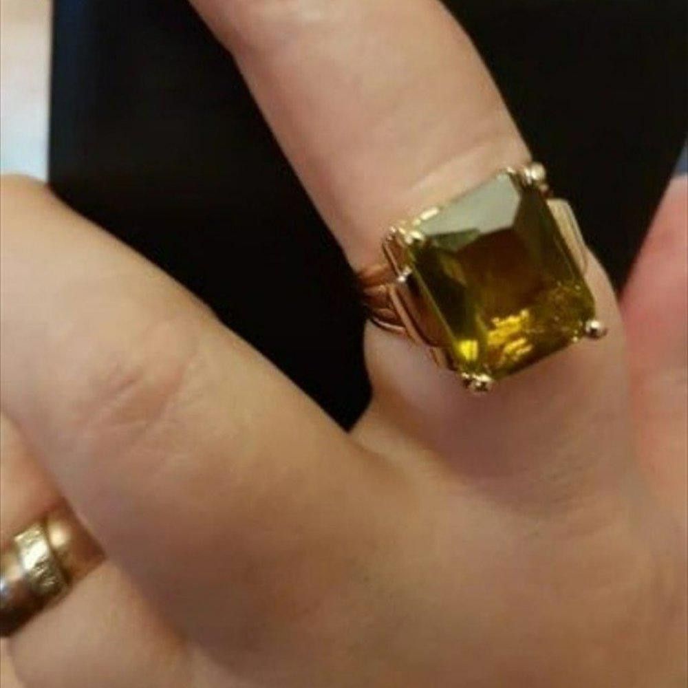 Designer 15mm Princess Cut Yellow Coffee Rhinestone Retro Gold Ring Size ONE SIZE - 9 Thumbnail