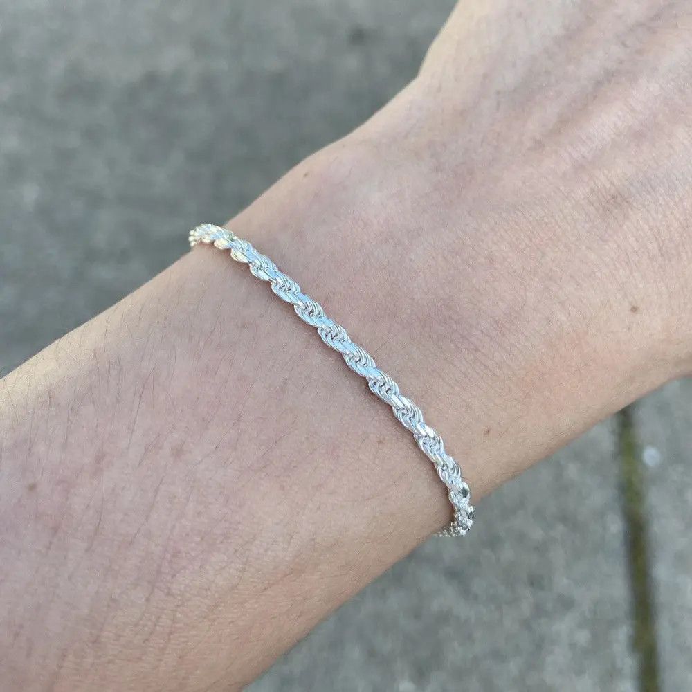 Sterling Silver Solid Silver Bracelet Silver Rope Bracelet 3mm 7in Size ONE SIZE - 1 Thumbnail