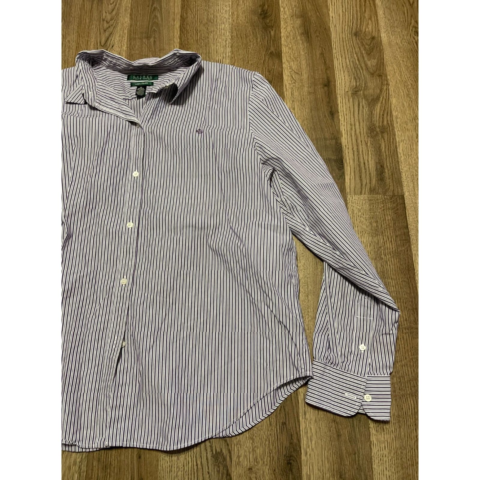 Ralph Lauren Lauren Ralph Lauren Shirt Men XL Purple White Striped Button Up Non Iron - Casual, Regular Fit, Long Sleeve, Collared, Free Return Size US XL / EU 56 / 4 - 4 Thumbnail