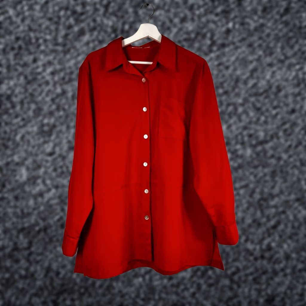 Vintage TravelSmith Womens Red Button-Down Long Sleeve Shirt Tunic Top with Pocket Large Size L / US 10 / IT 46 - 1 Thumbnail