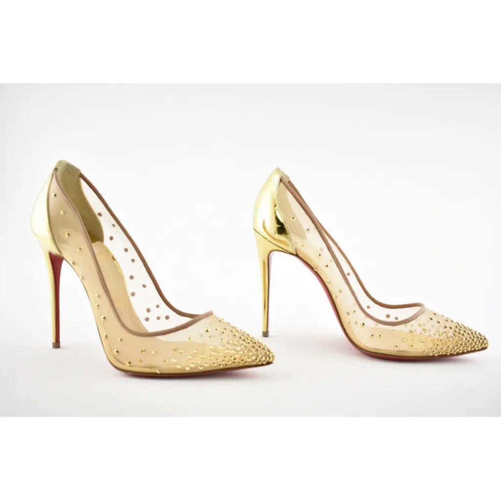 Christian Louboutin Follies Strass 100 Gold Mesh Crystal Pigalle Heel Pump 40.5 Size US 10.5 / IT 40.5 - 4 Thumbnail