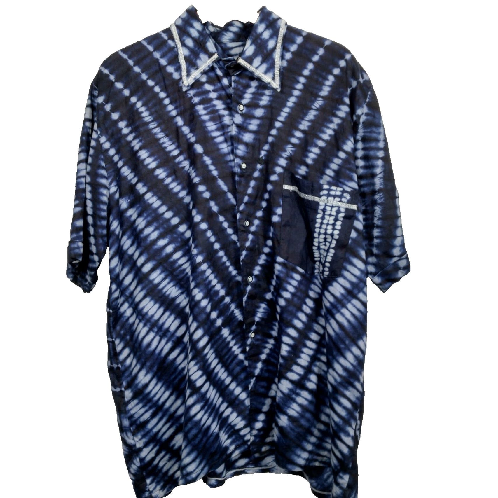 MadeMe VINTAGE Homemade Tie Dye Shirt XL Button Up Blue White Silver Metallic Hippie READ Size US XL / EU 56 / 4 - 2 Thumbnail