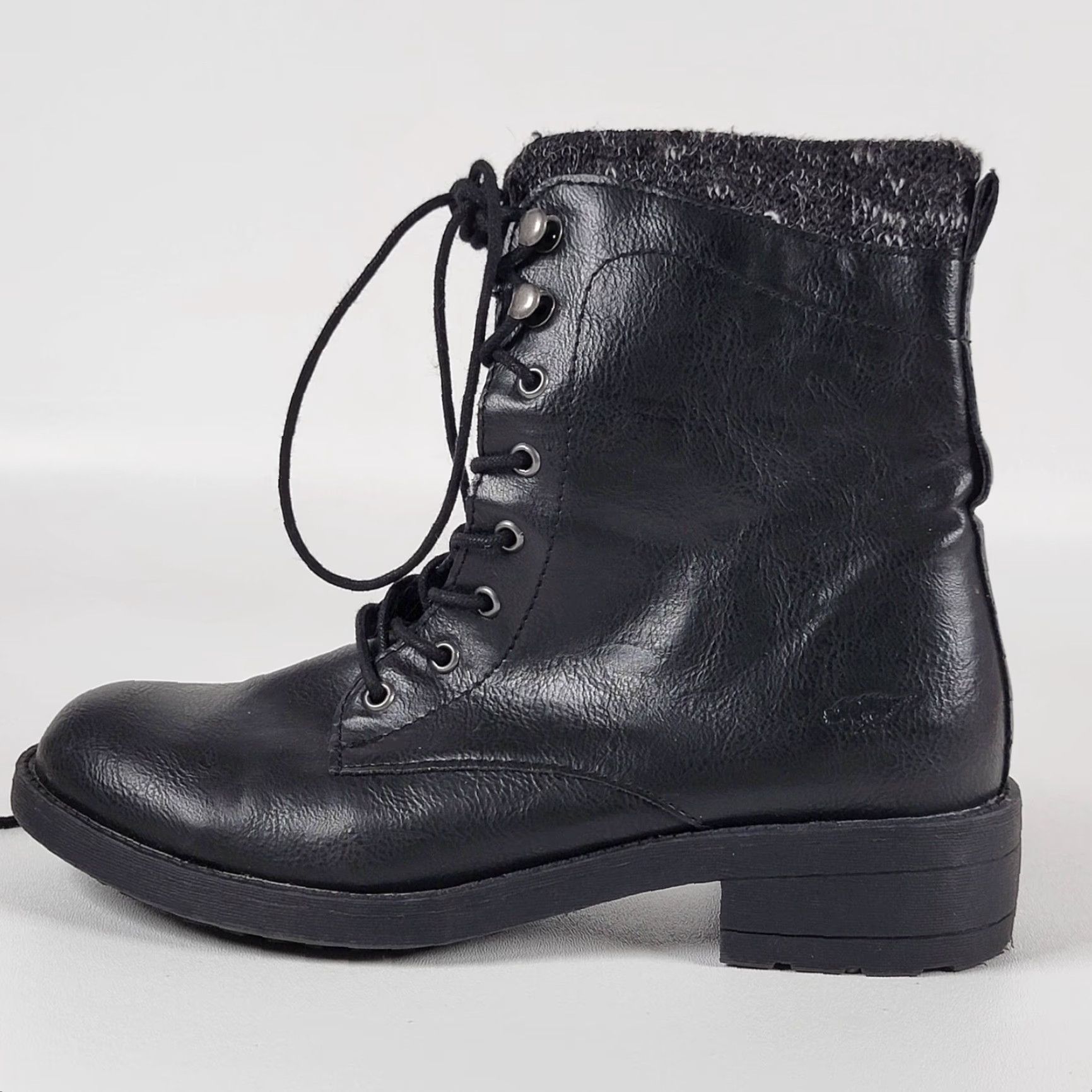 Vintage Rocketdog Boots Women Size 9 US 39.5 Black Leather Knit Fabric Combat Zip Mid-Calf Size US 9 / IT 39 - 7 Thumbnail