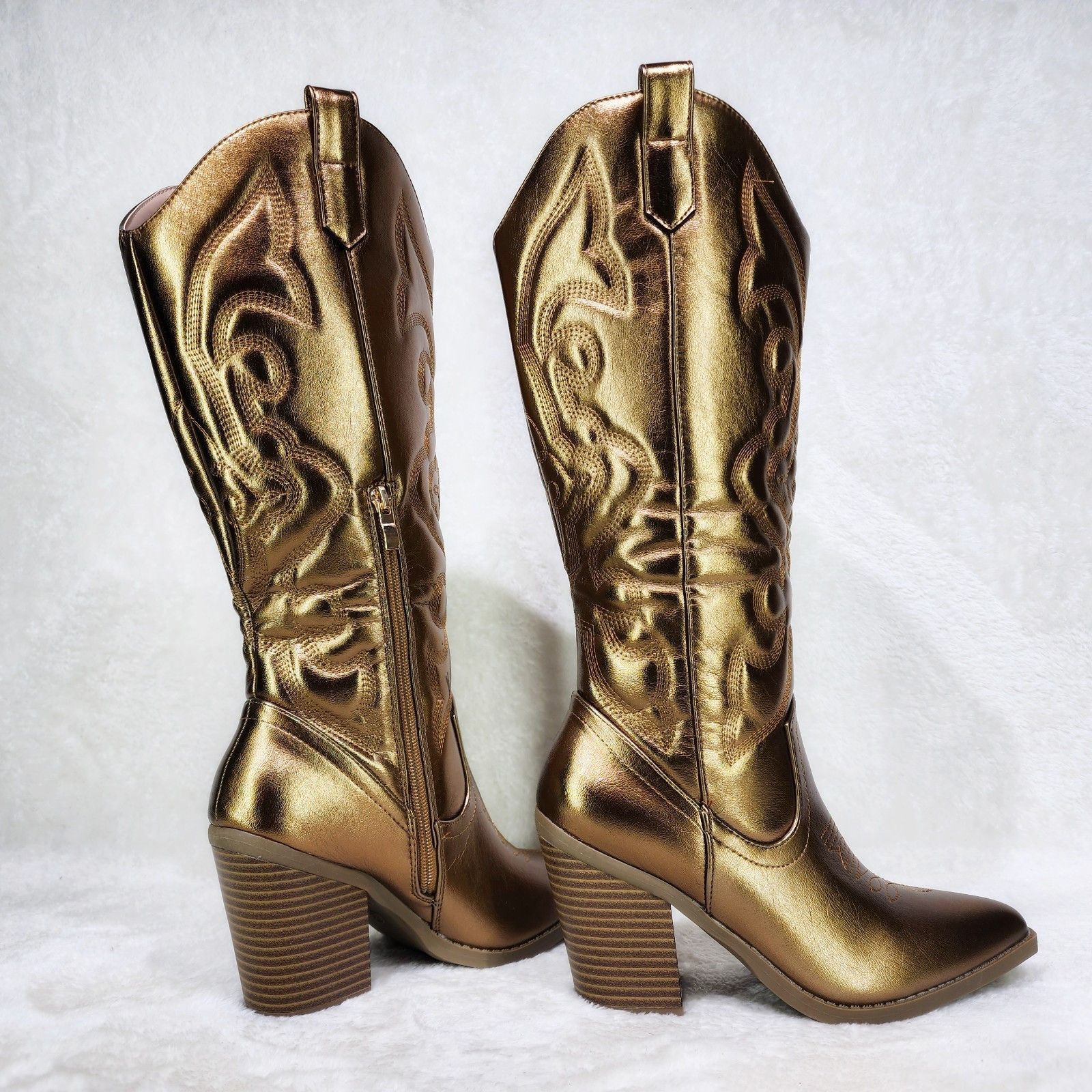 Other Metallic Bronze Country Western Knee High Cowgirl Boots Size US 6.5 / IT 36.5 - 2 Thumbnail