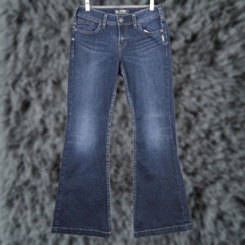 Silver Jeans Co. Silver Jeans Co Womens Suki Mid Flare Jeans Blue Dark Wash Stretch Denim 29x32 Size 29" - 1 Thumbnail