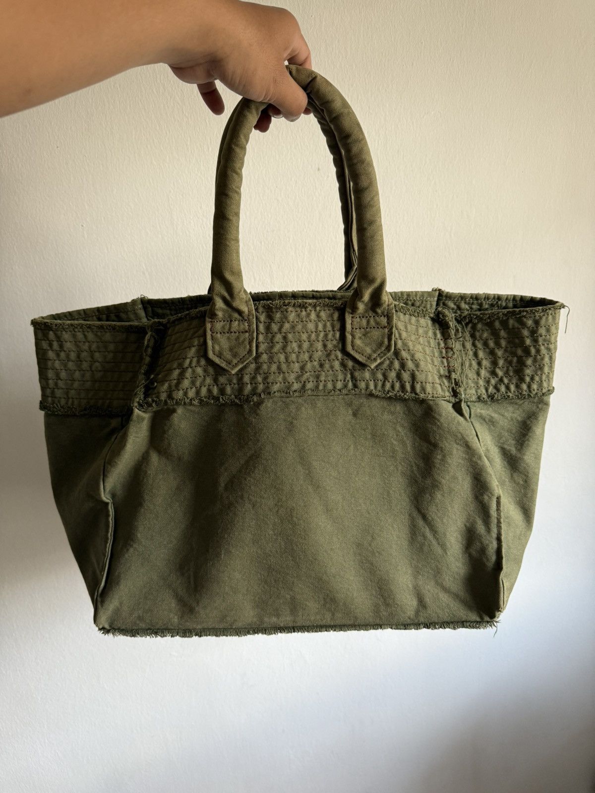 Tricot Comme des garcons olive green cotton canvas tote bag