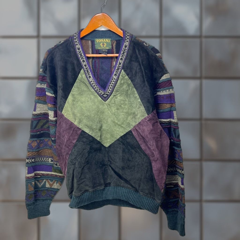 Vintage VINTAGE 90s Tosani Coogi Style 3D Knit Sweater Acrylic Size Medium Canada Made Sweater Mens 90s Green Pockets Lightweight Pullover Knit Casual Size US XL / EU 56 / 4 - 1 Thumbnail