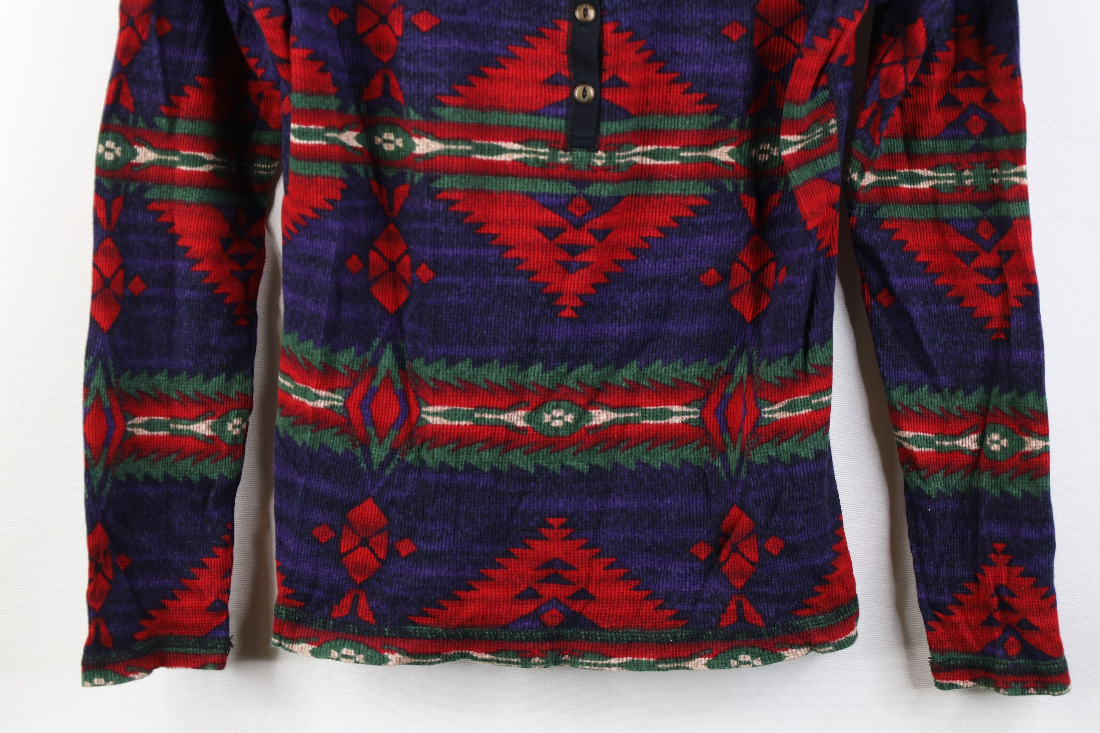 Chaps Vintage Y2K Chaps Southwestern Aztec Thermal Henley T-Shirt Size S / US 4 / IT 40 - 3 Thumbnail