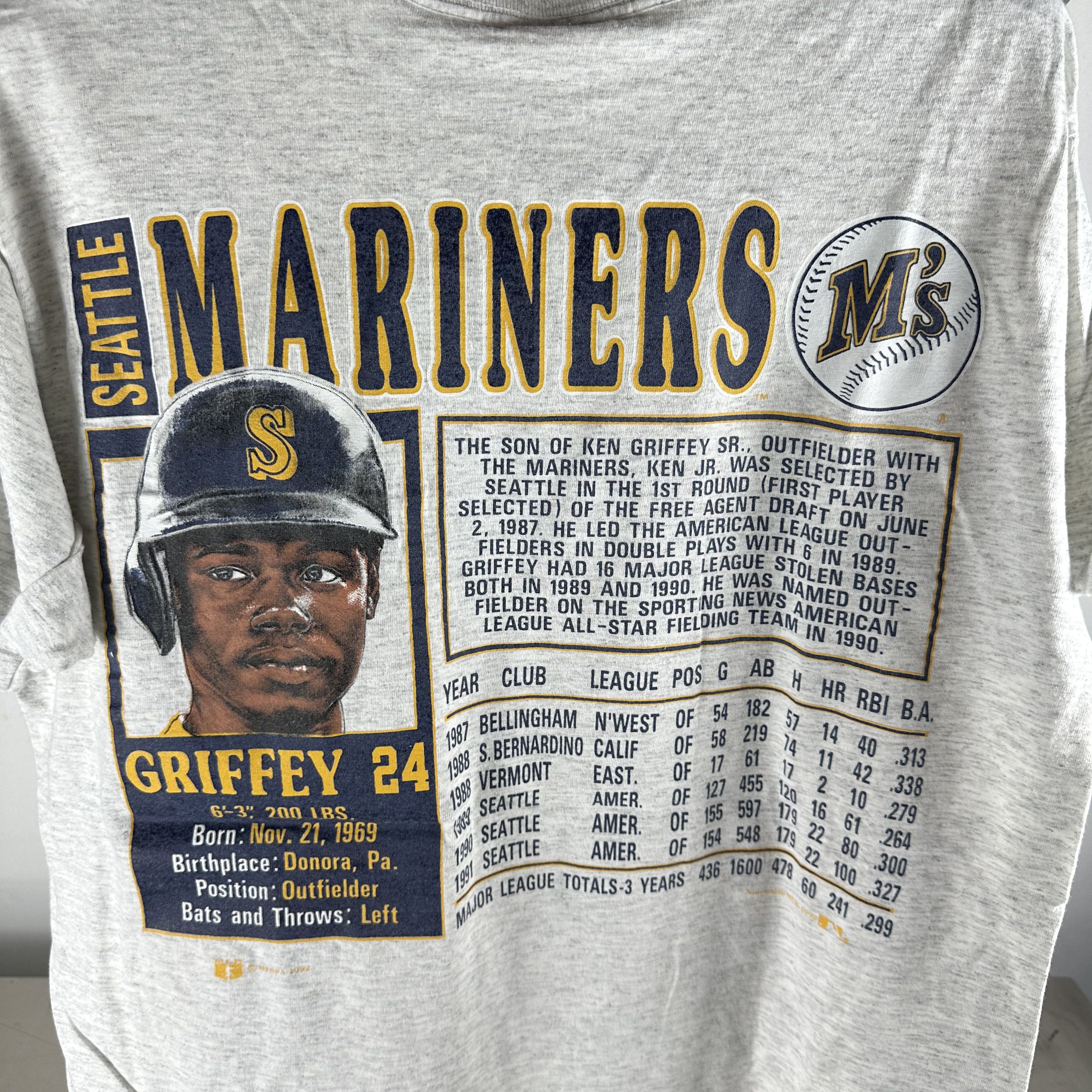 Vintage 1992 Ken Griffey Jr Seattle Mariners MLB Nutmeg T-Shirt Size US L / EU 52-54 / 3 - 4 Thumbnail