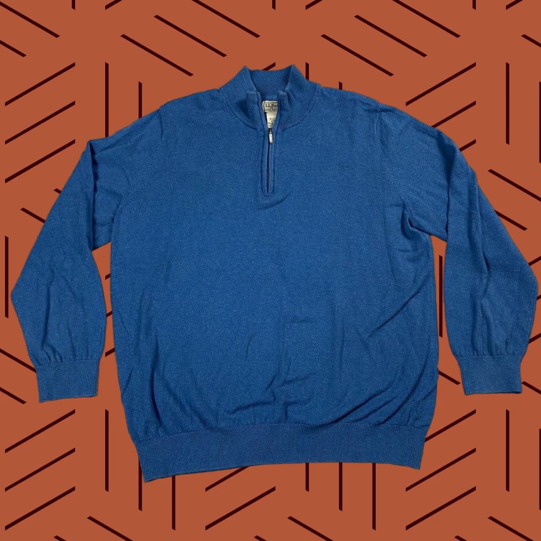 Vintage L.L. Bean Sweater Mens XL Blue Cotton Cashmere Blend 1/4 Zip Mock Neck Classic Outdoor Size US XL / EU 56 / 4 - 1 Thumbnail
