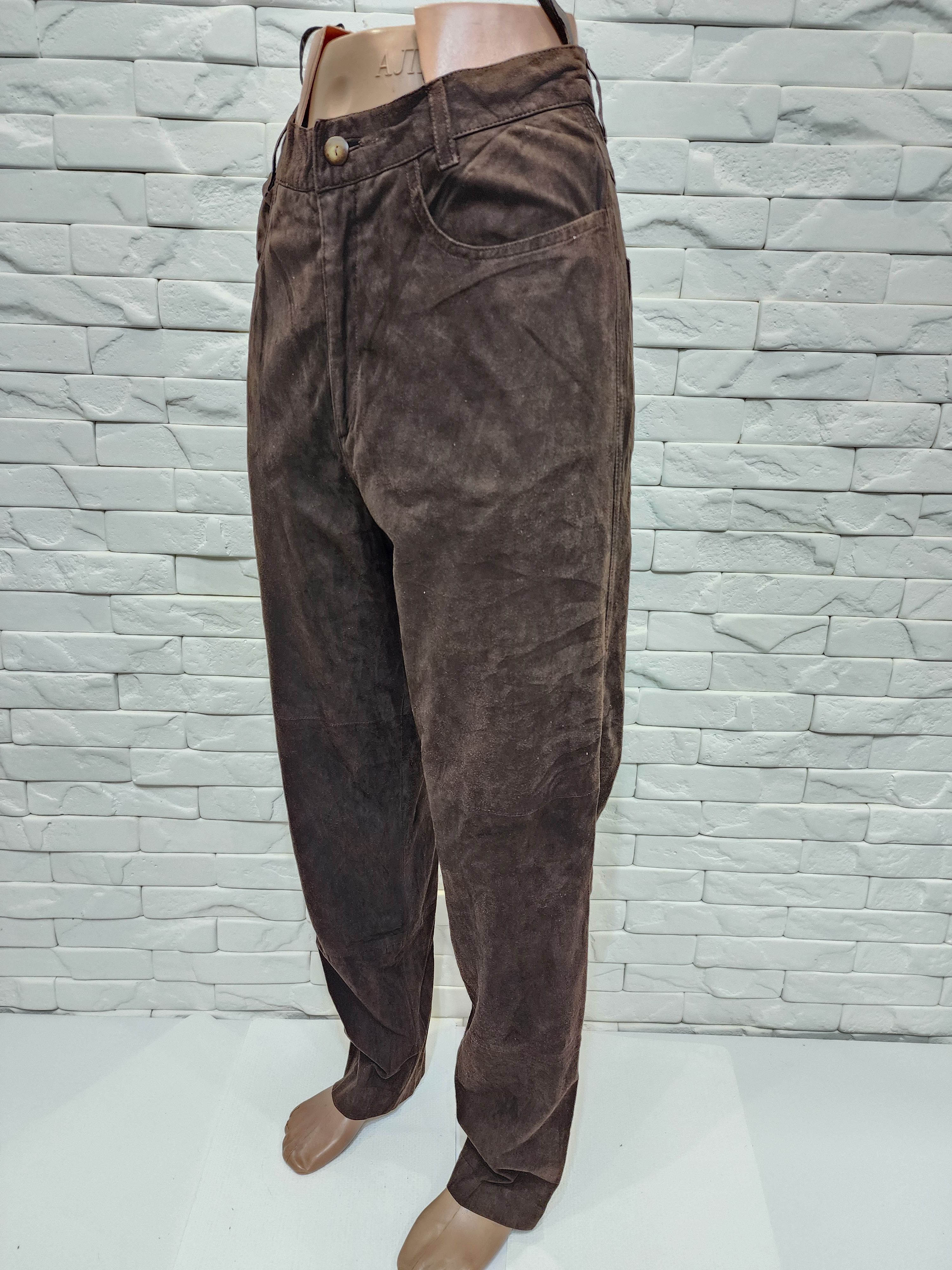 Genuine Leather Men's brown nubuck leather pants. Great men's pants. Size US 32 / EU 48 - 2 Thumbnail