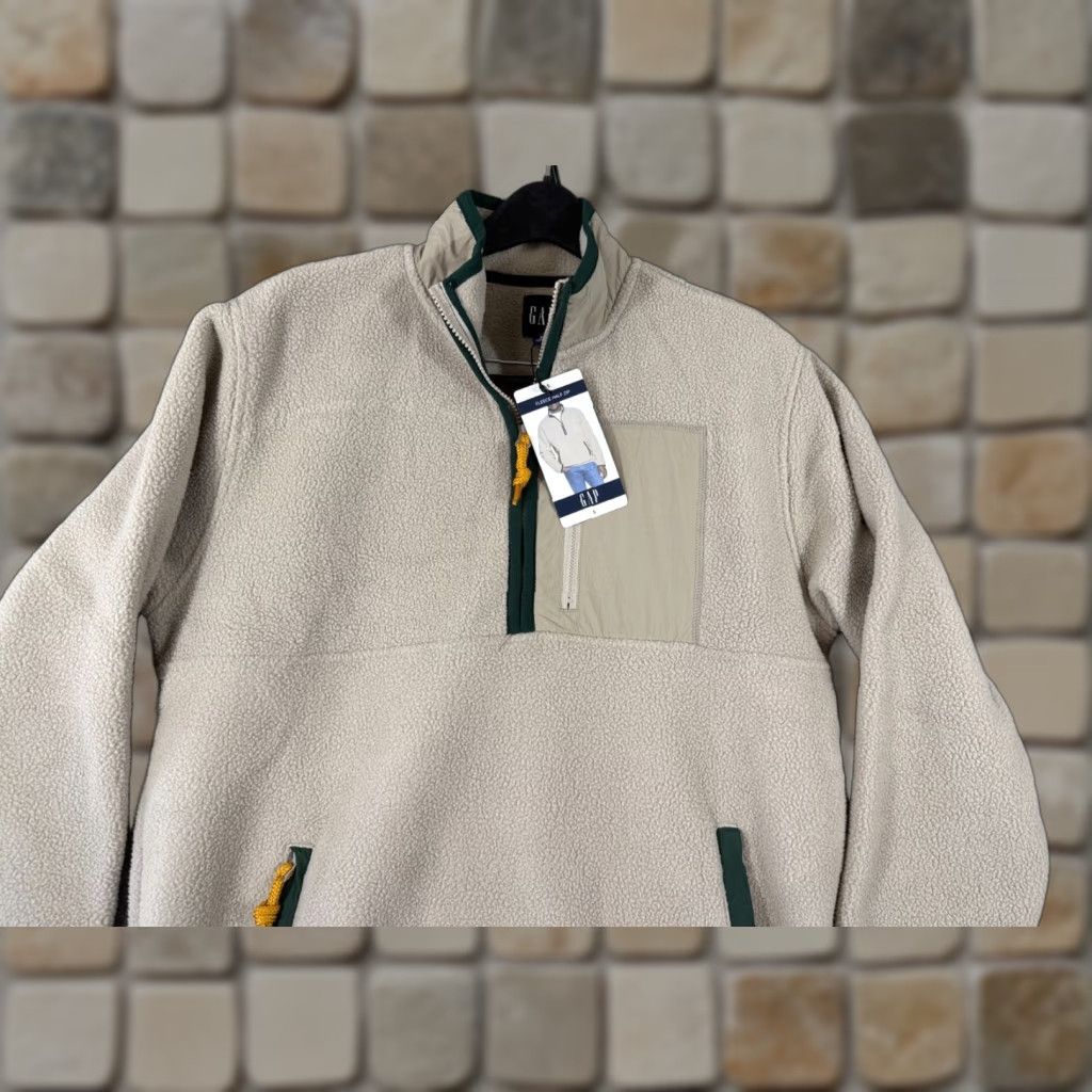 Gap Gap Fleece Jacket Mens S Beige Half-Zip Pullover Stand-Up Neck NWT Size US S / EU 44-46 / 1 - 1 Thumbnail