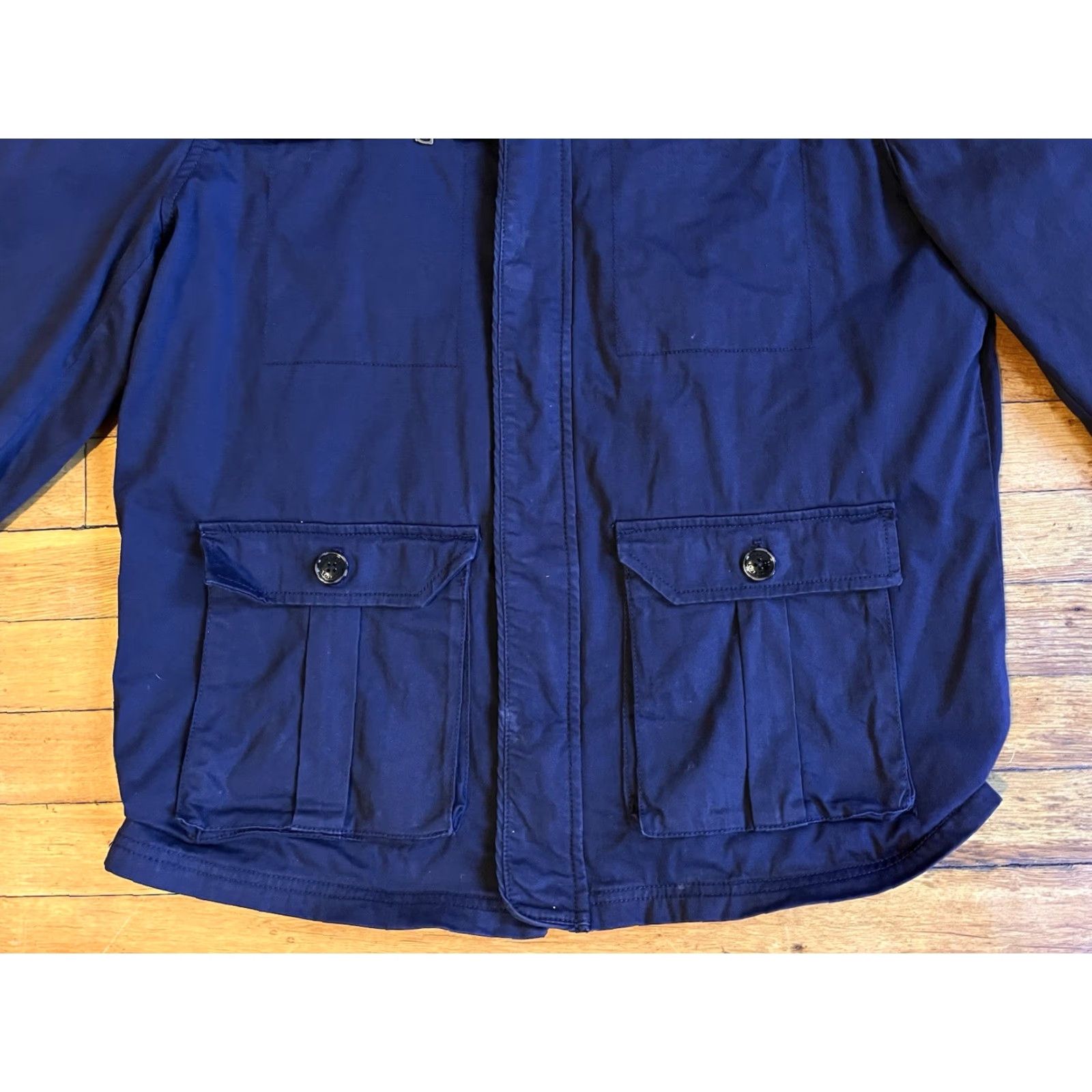 Vintage Rare Rabbit Jacket Men’s XL Blue Bomber - Short, Stand-Up Collar, Lined, Pockets, Cotton Blend, Regular Fit, Outdoor, Preppy, 45" Chest Size US XL / EU 56 / 4 - 3 Thumbnail