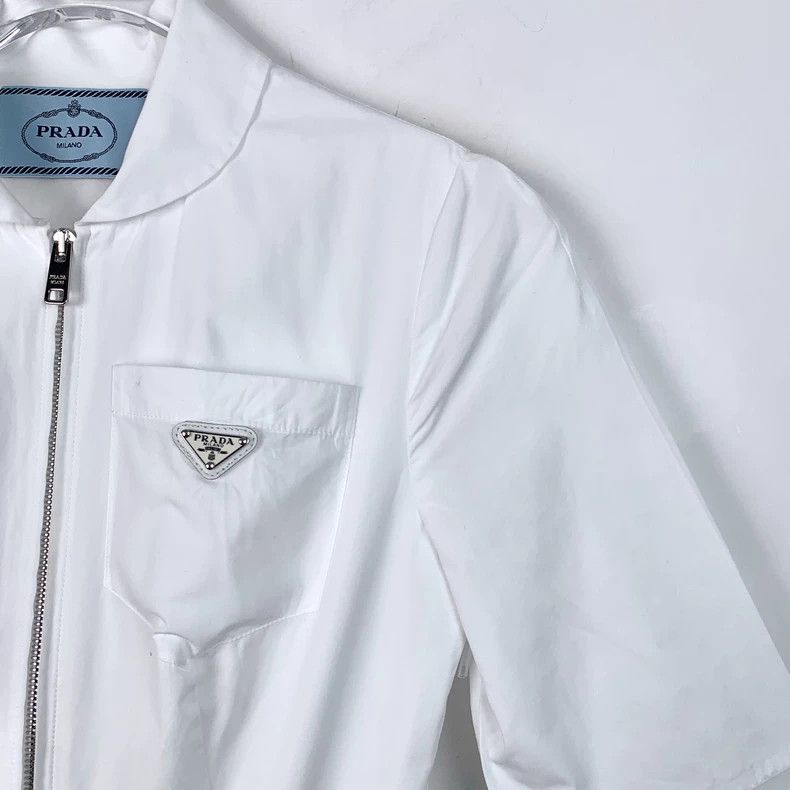 Prada Prada White triangle semi-zipper short-sleeved dress 2501-N Size XXS / US 00 / IT 34 - 3 Thumbnail