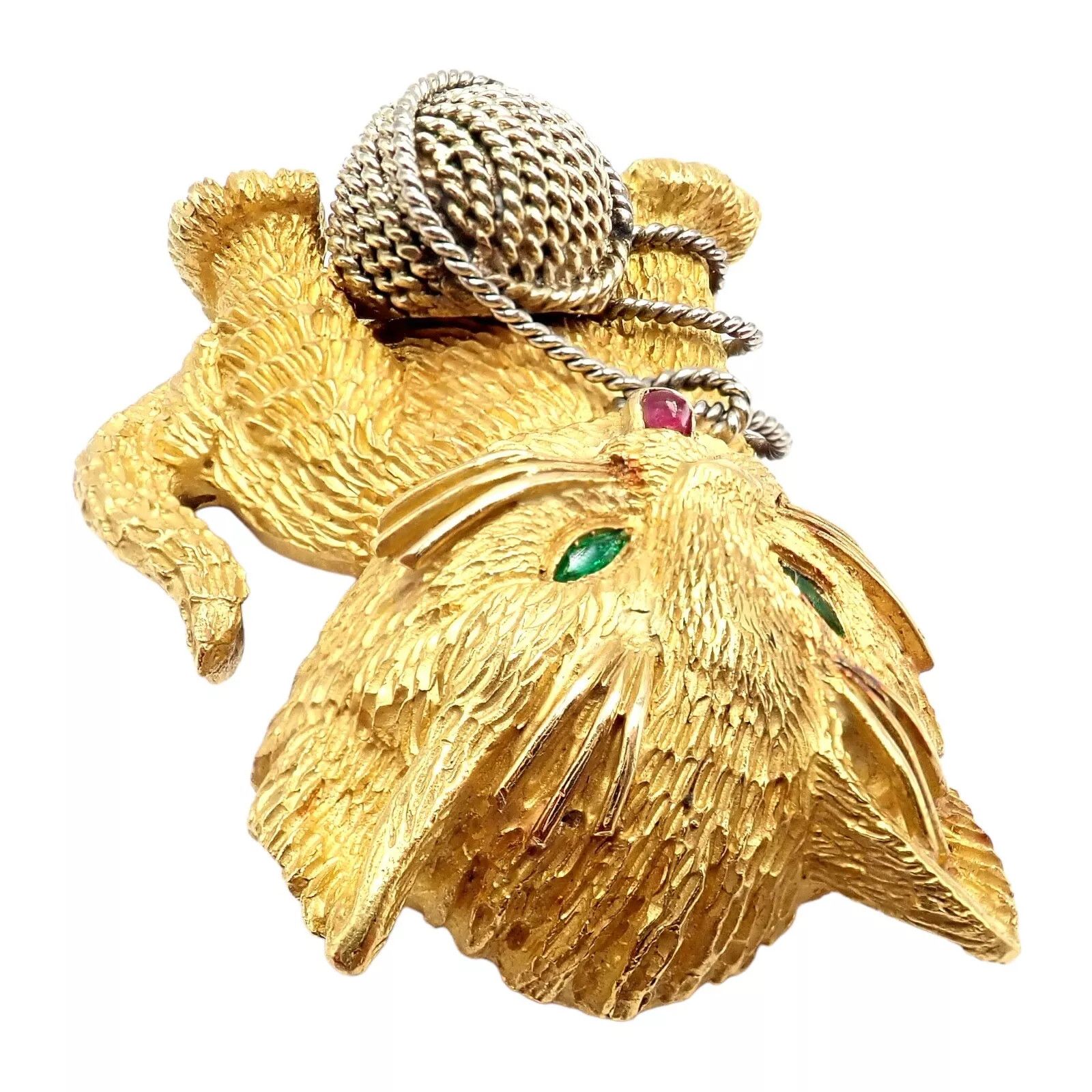 Tiffany & Co. 20k Yellow Gold Ruby Emerald Cat Yarn Pin Brooch Size ONE SIZE - 5 Thumbnail