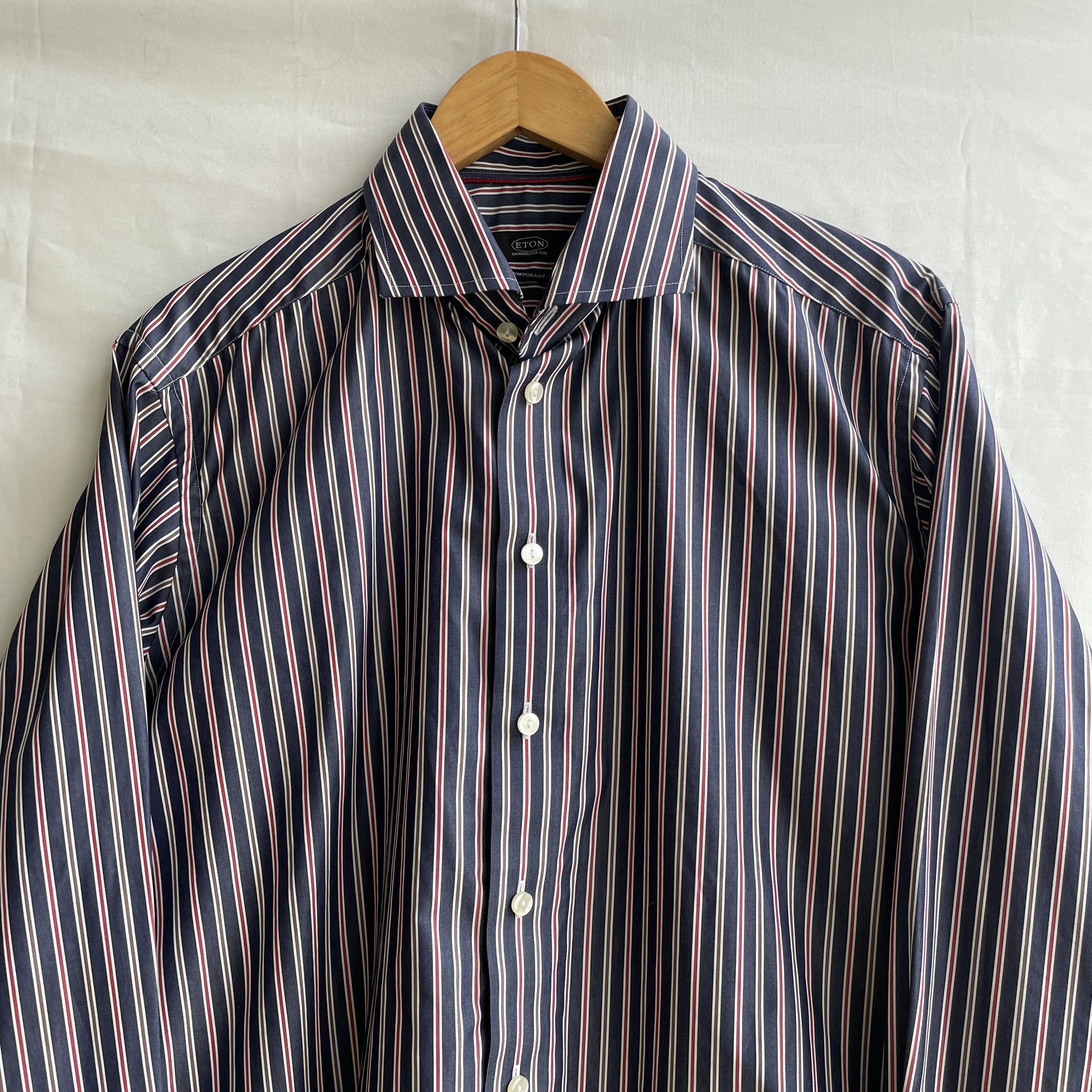 Eton Eton Ganghester Navy Striped Dress Shirt Size 43 Size 46R - 3 Thumbnail