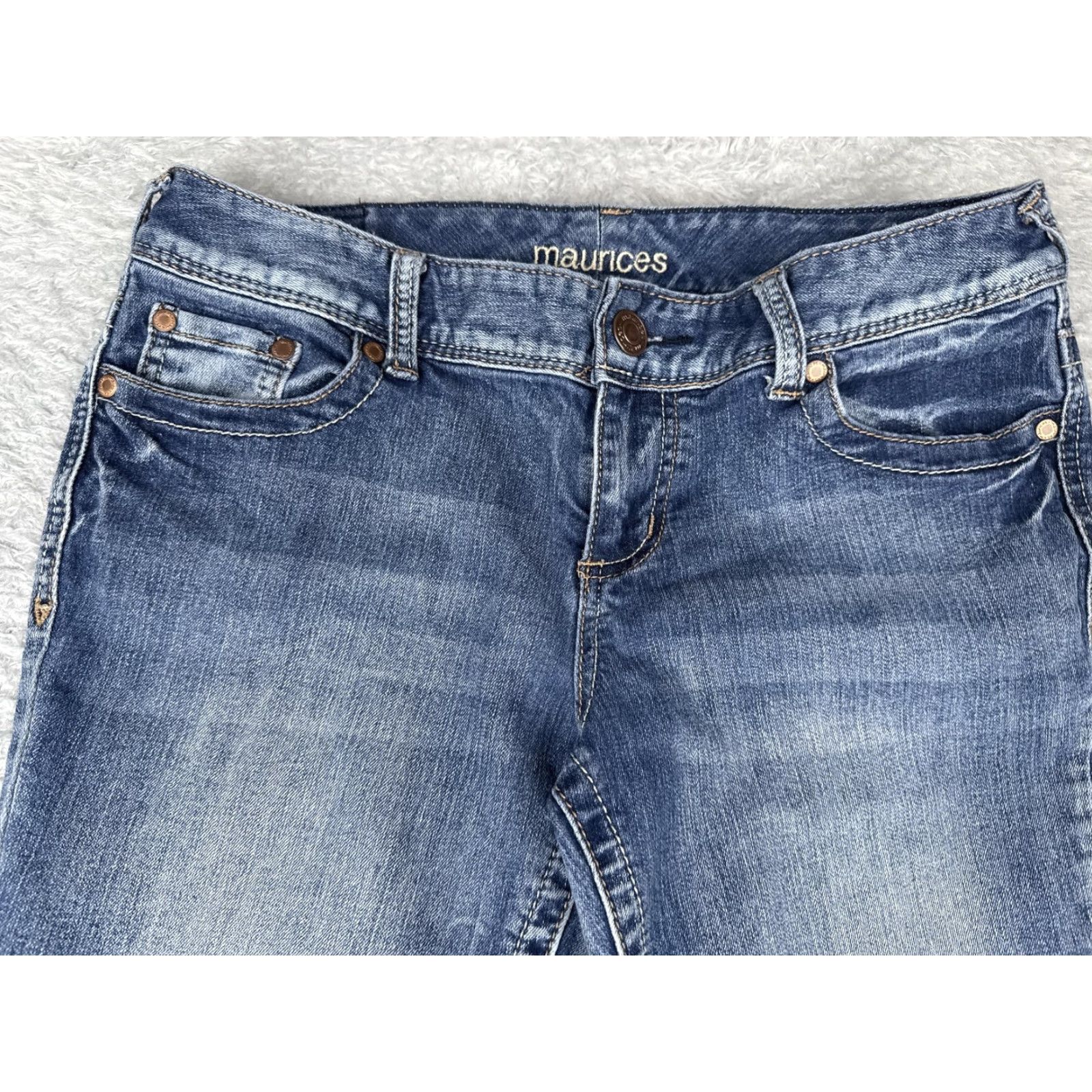 Vintage Maurices Jeans Womens 7/8 Short Blue Medium Wash Bootcut Stretch Denim 29x29 Mens? Size 28" / US 6 / IT 42 - 4 Thumbnail