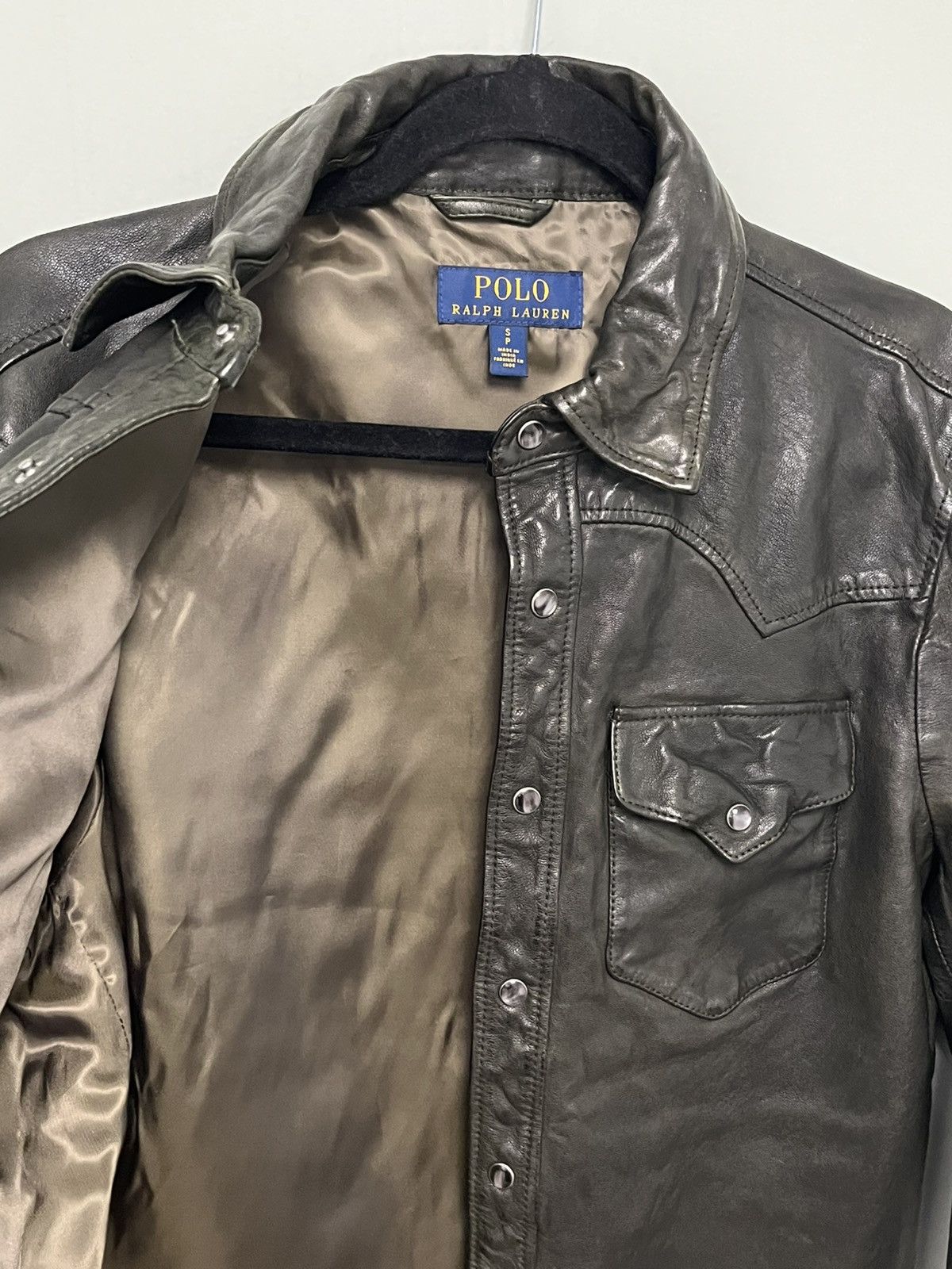 Ralph Lauren Washed Olive Green Leather Shirt Jacket SMALL Size US S / EU 44-46 / 1 - 9 Thumbnail