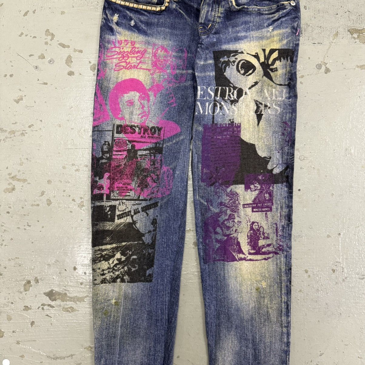If Six Was Nine Hysteric Glamour Destroy All Monster Transfer Denim Legging Size 24" / US 00 / IT 34 - 3 Thumbnail