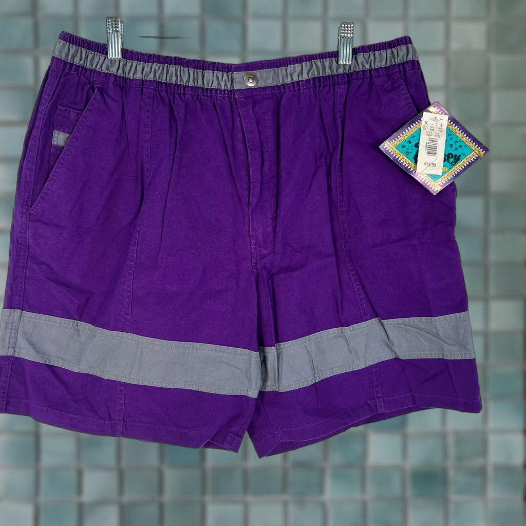 Vintage Surf Odyssey Bermuda Shorts Mens Mid Rise Canvas Purple XL Elastic Waist - 8 Inseam Pockets Casual Men's Short Size US 38 / EU 54 - 1 Thumbnail