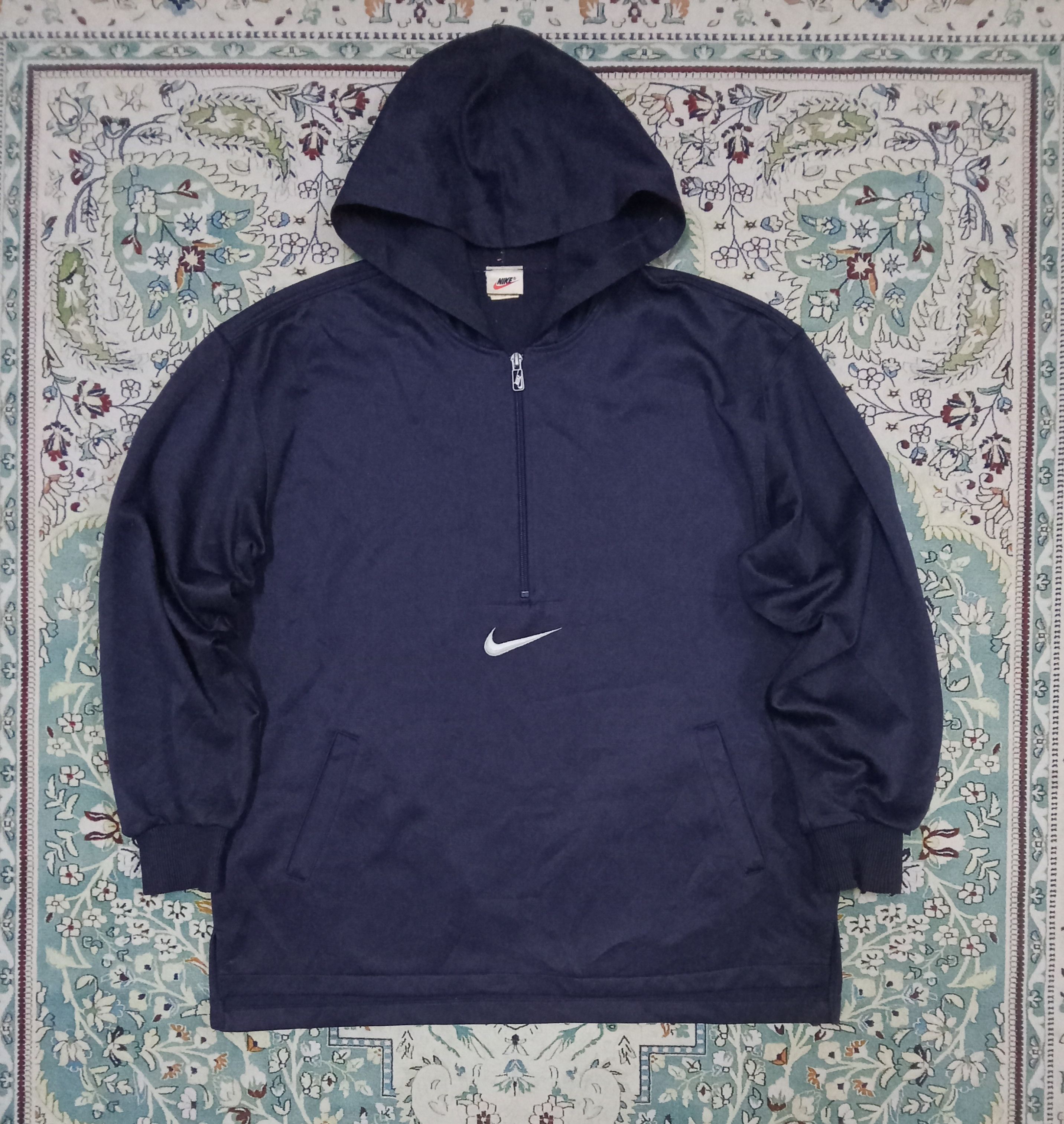 Nike × Vintage Vintage Nike 90s Half Zipped Centre Swosh Hoodie Size US L / EU 52-54 / 3 - 1 Thumbnail