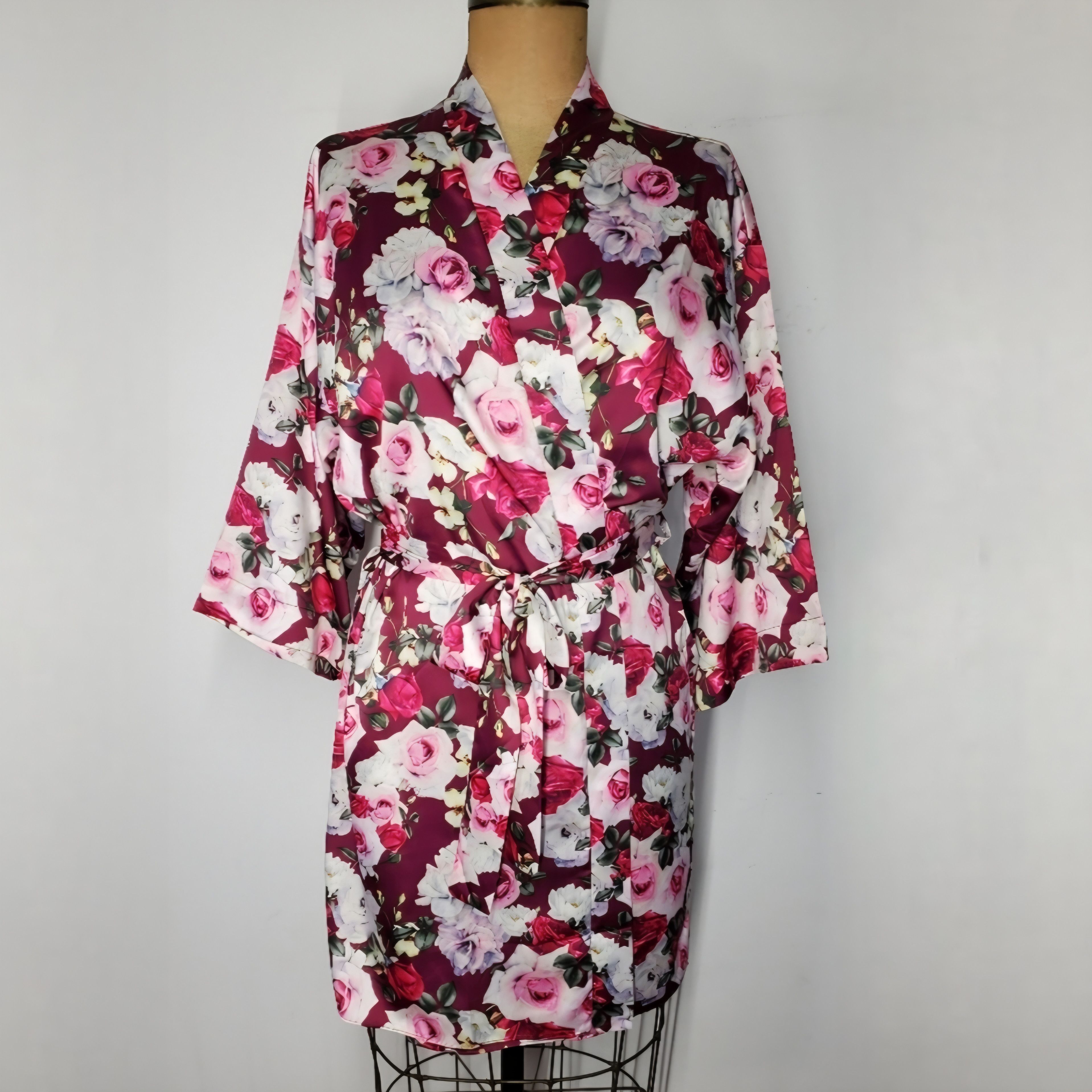 Other Flora Nikrooz Size M/L Robe Satin Rose Floral Pink Burgundy Size ONE SIZE - 1 Thumbnail