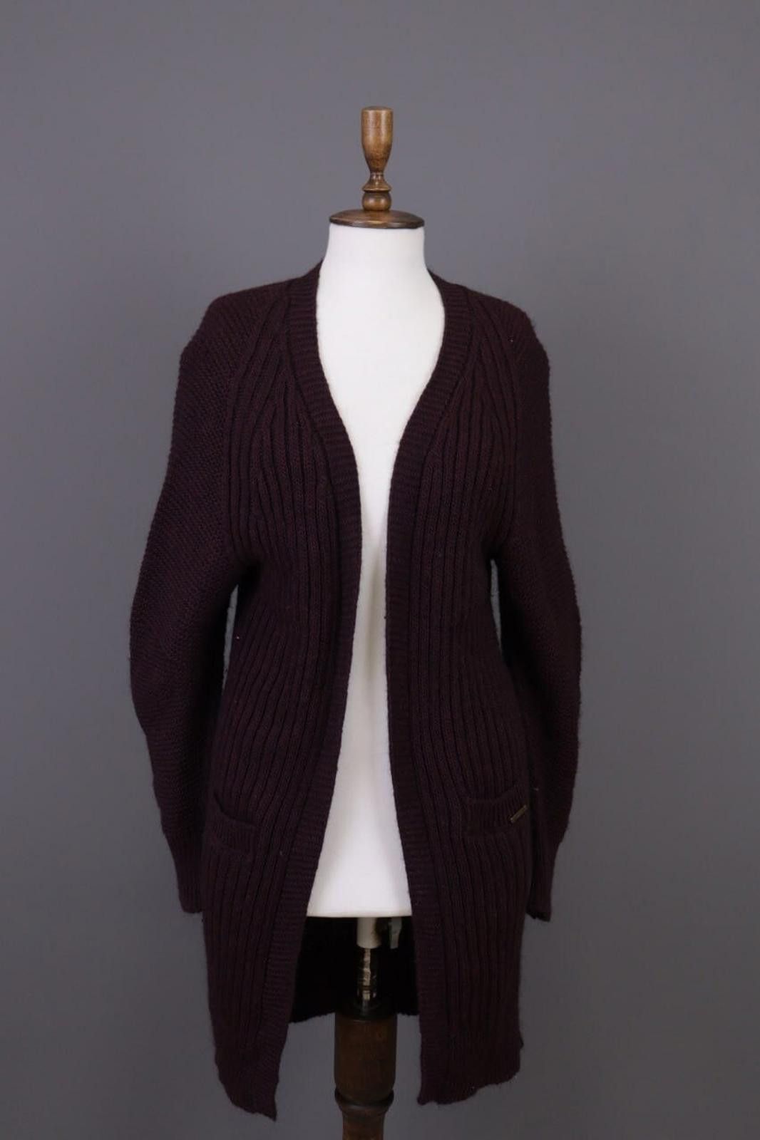 Designer Cop Copine Brown Open Front Wrape Cardigan Sweater Coat Size L / US 10 / IT 46 - 1 Thumbnail