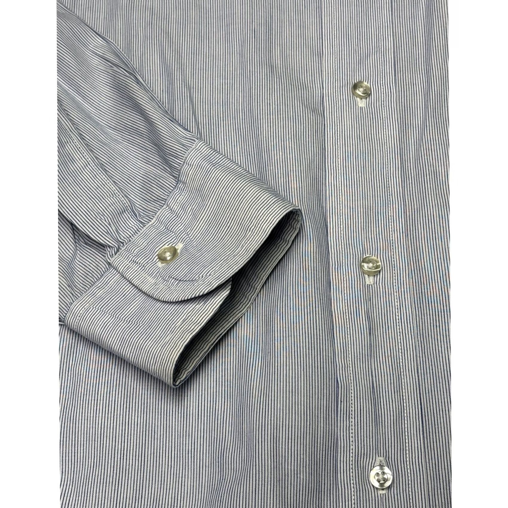Brooks Brothers Brooks Brothers Makers Dress Shirt Blue White Striped 100% Cotton 17 Pit to Pit 26" Long Sleeve Mens Size 46R - 3 Thumbnail