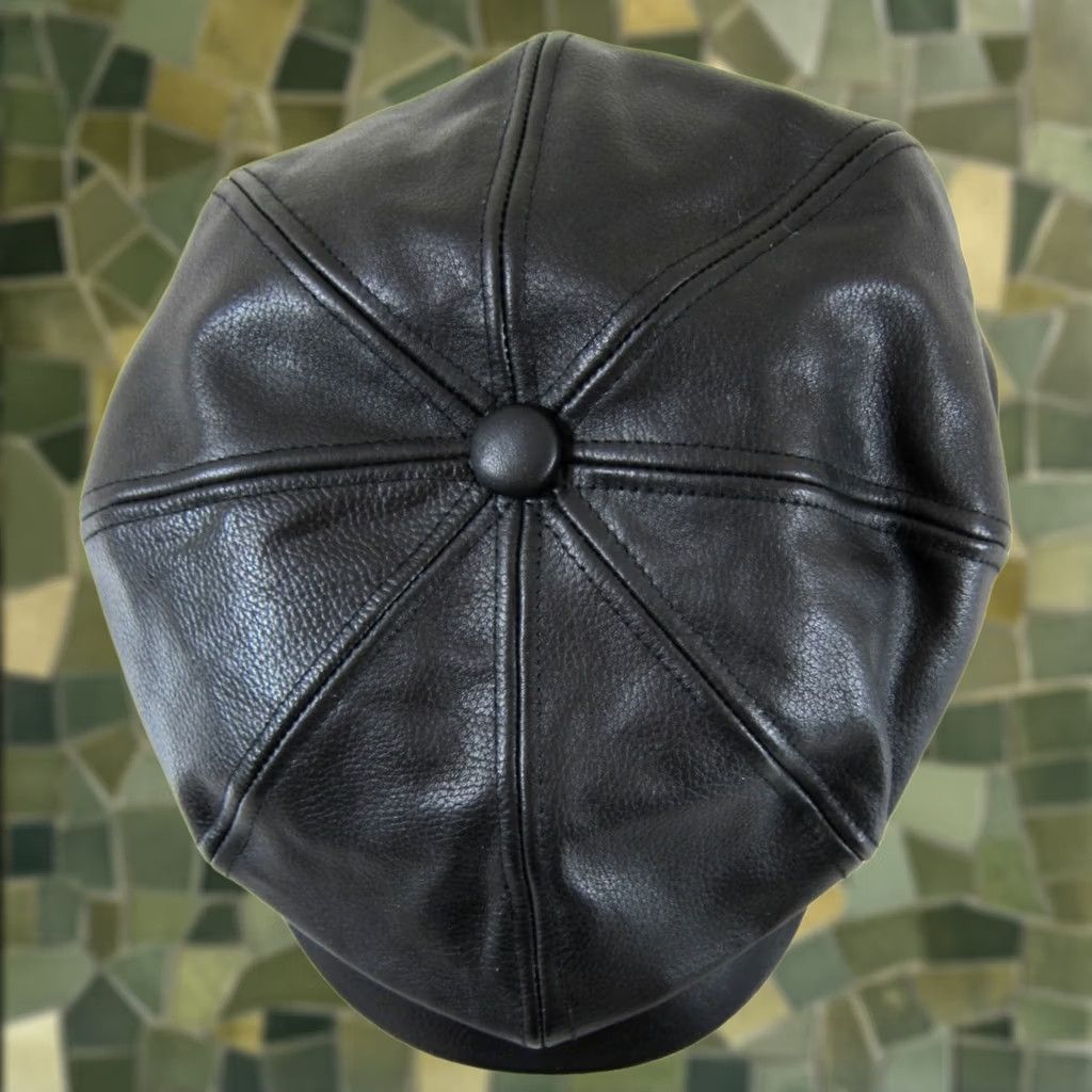 Vintage American Hat Makers 100% Leather Black Newsboy Cabbie Flat Hat Cap Medium Size ONE SIZE - 1 Thumbnail