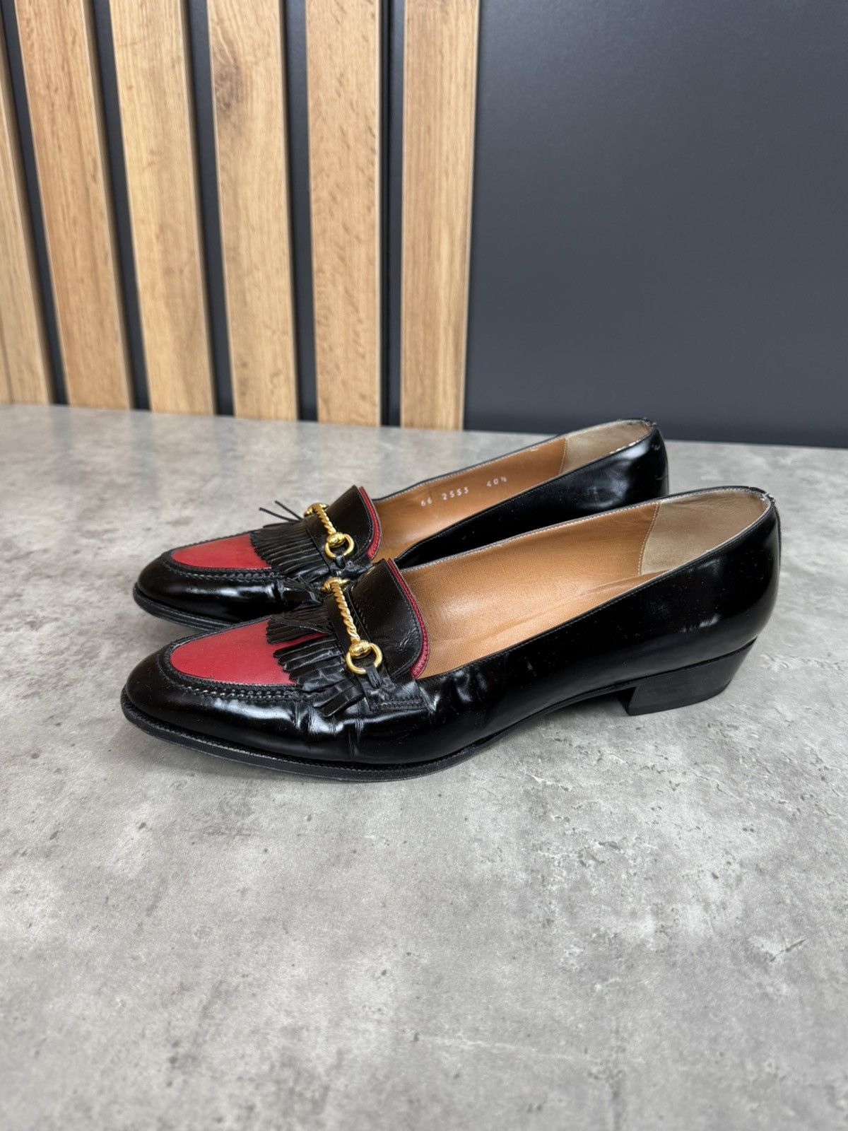 Celine Vintage Celine Leather Loafers Black Red Size 40 1/2 Size US 10.5 / IT 40.5 - 3 Thumbnail