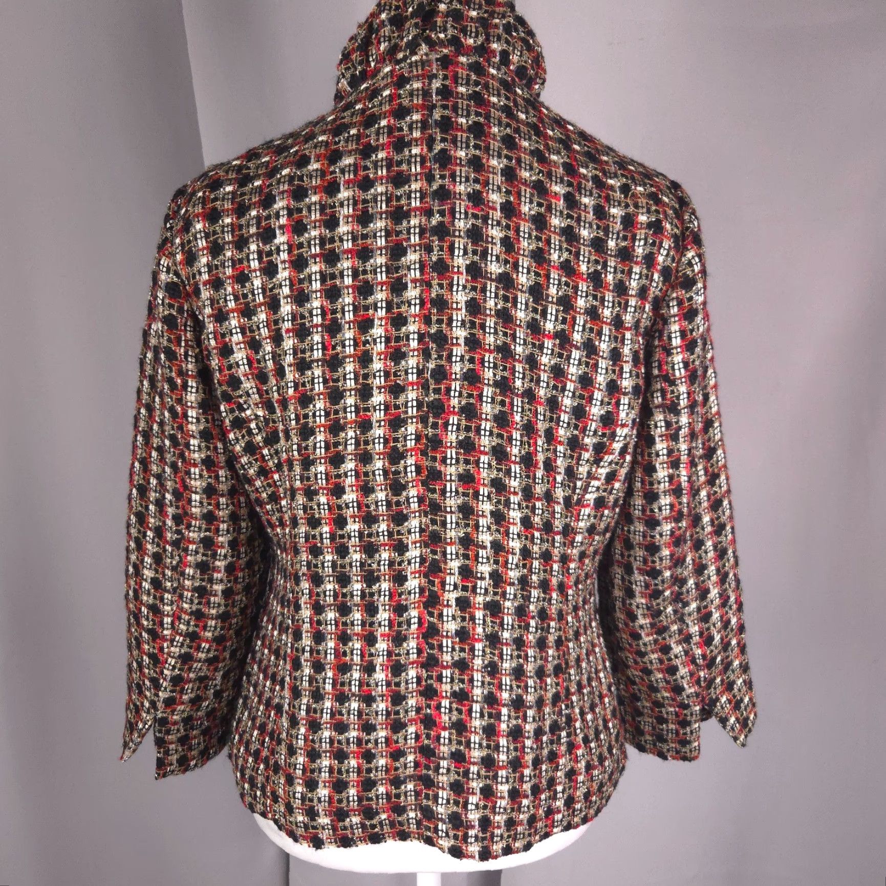 Chicos Blazer Jacket 0 Red Black Textured Bouclé Tweed Clueless 