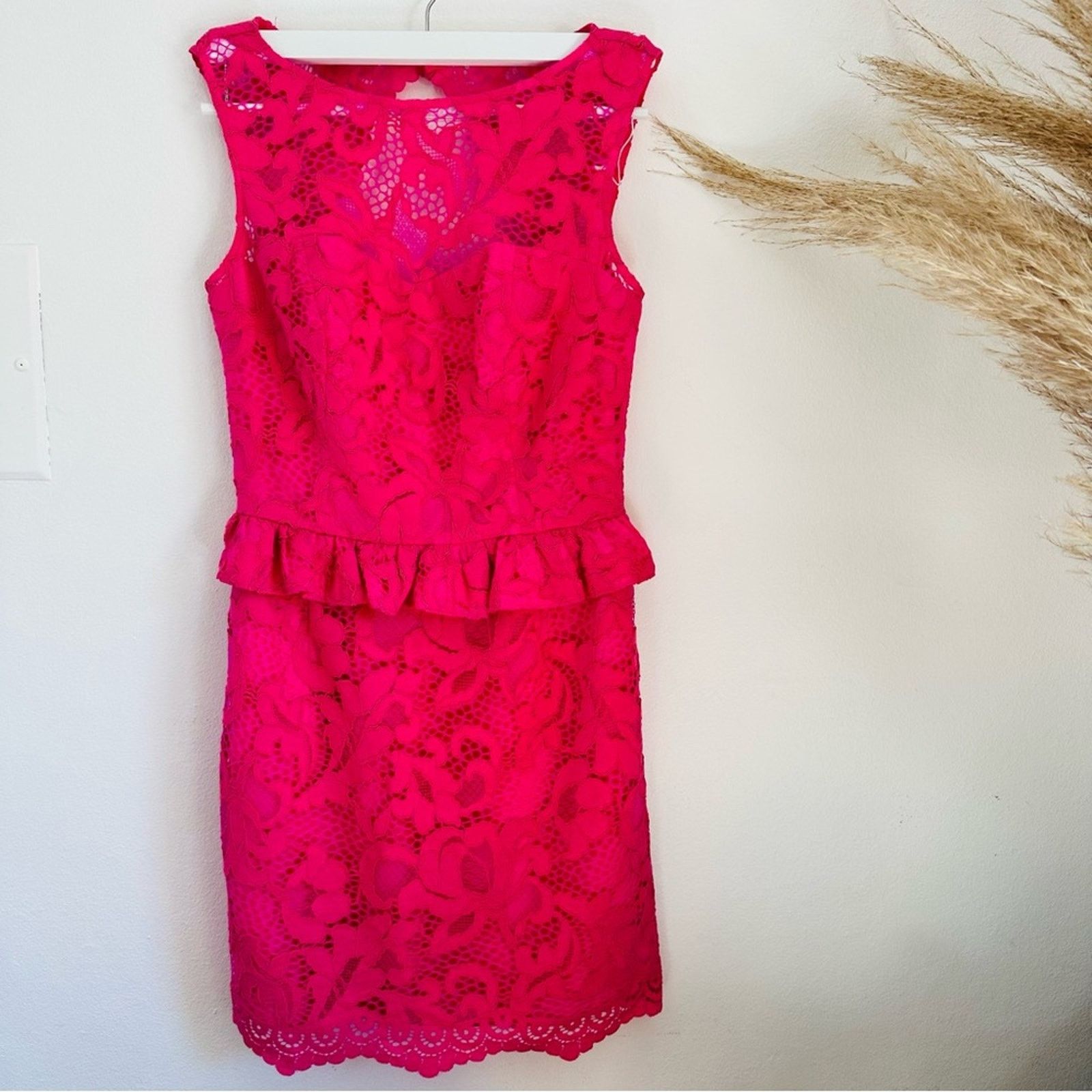 Lilly Pulitzer Barbie Kiri Pink Lace Peplum Mambo Lace Dress